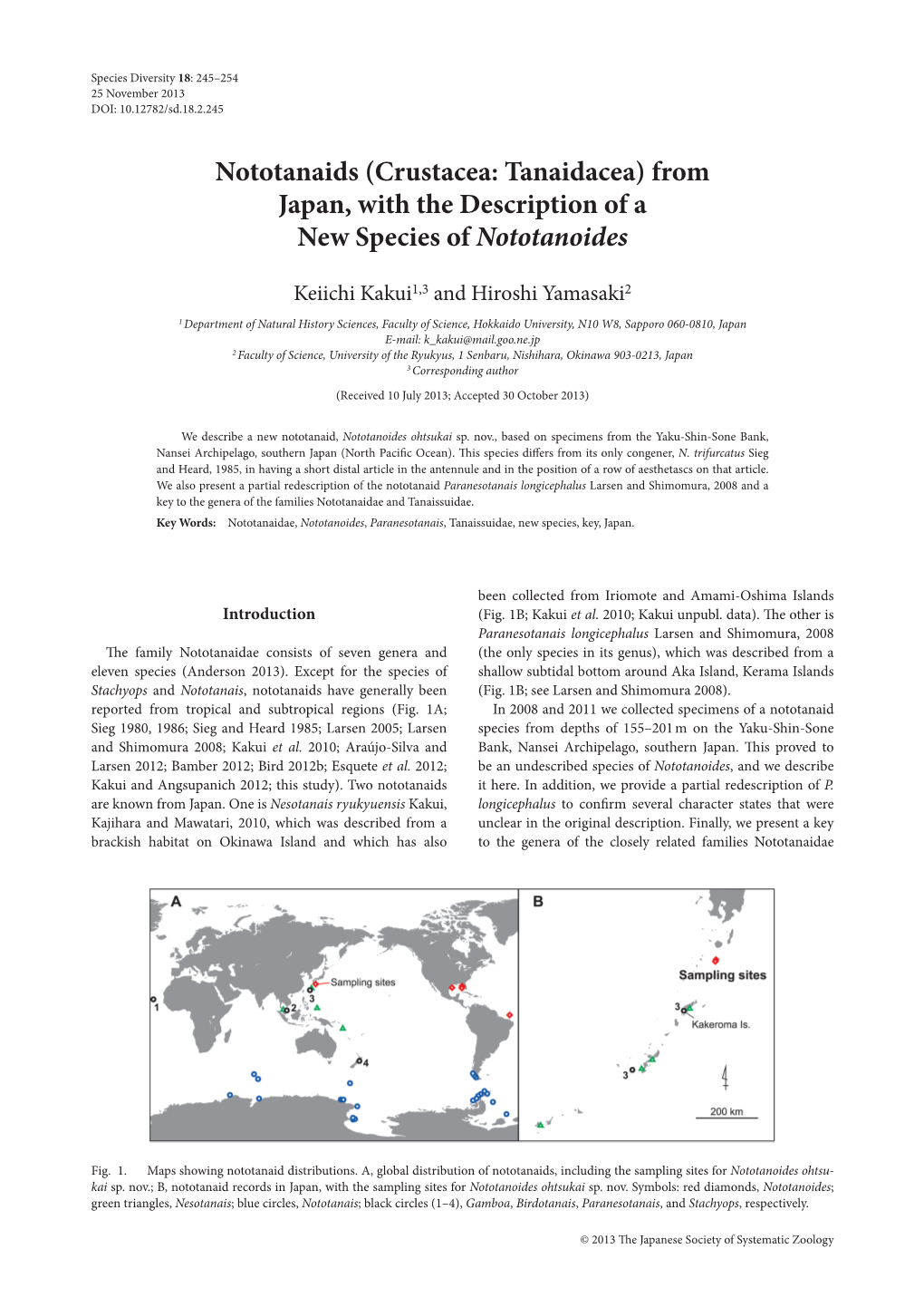 Crustacea: Tanaidacea) from Japan, with the Description of a New Species of Nototanoides