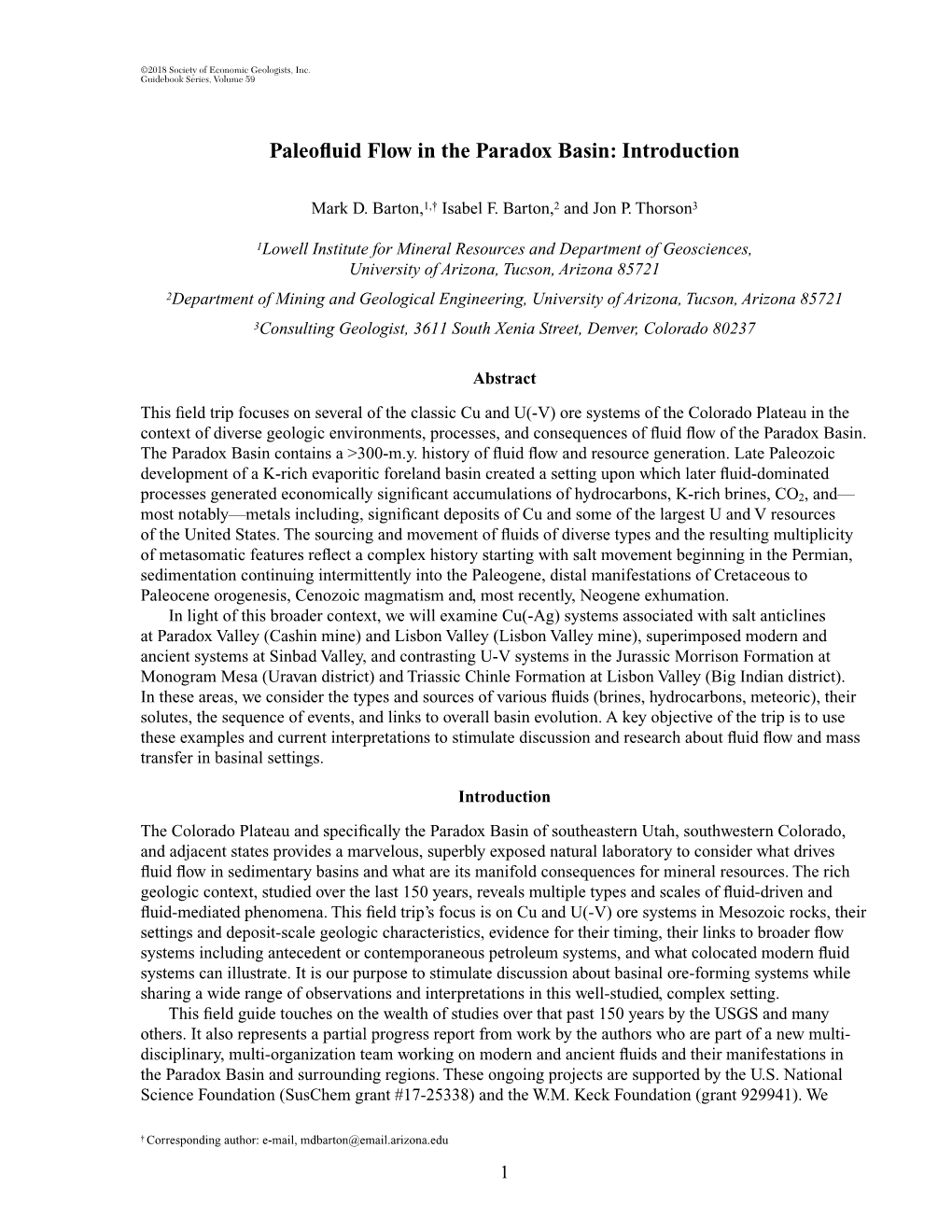 Paleofluid Flow in the Paradox Basin: Introduction