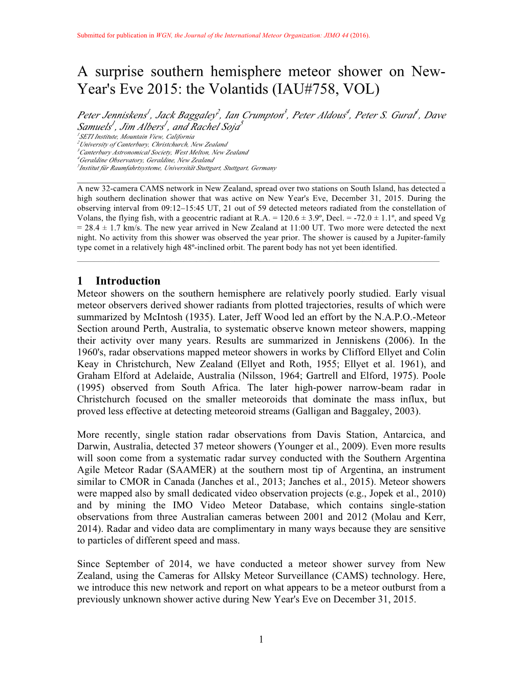 A Surprise Southern Hemisphere Meteor Shower on New- Year's Eve 2015: the Volantids (IAU#758, VOL)