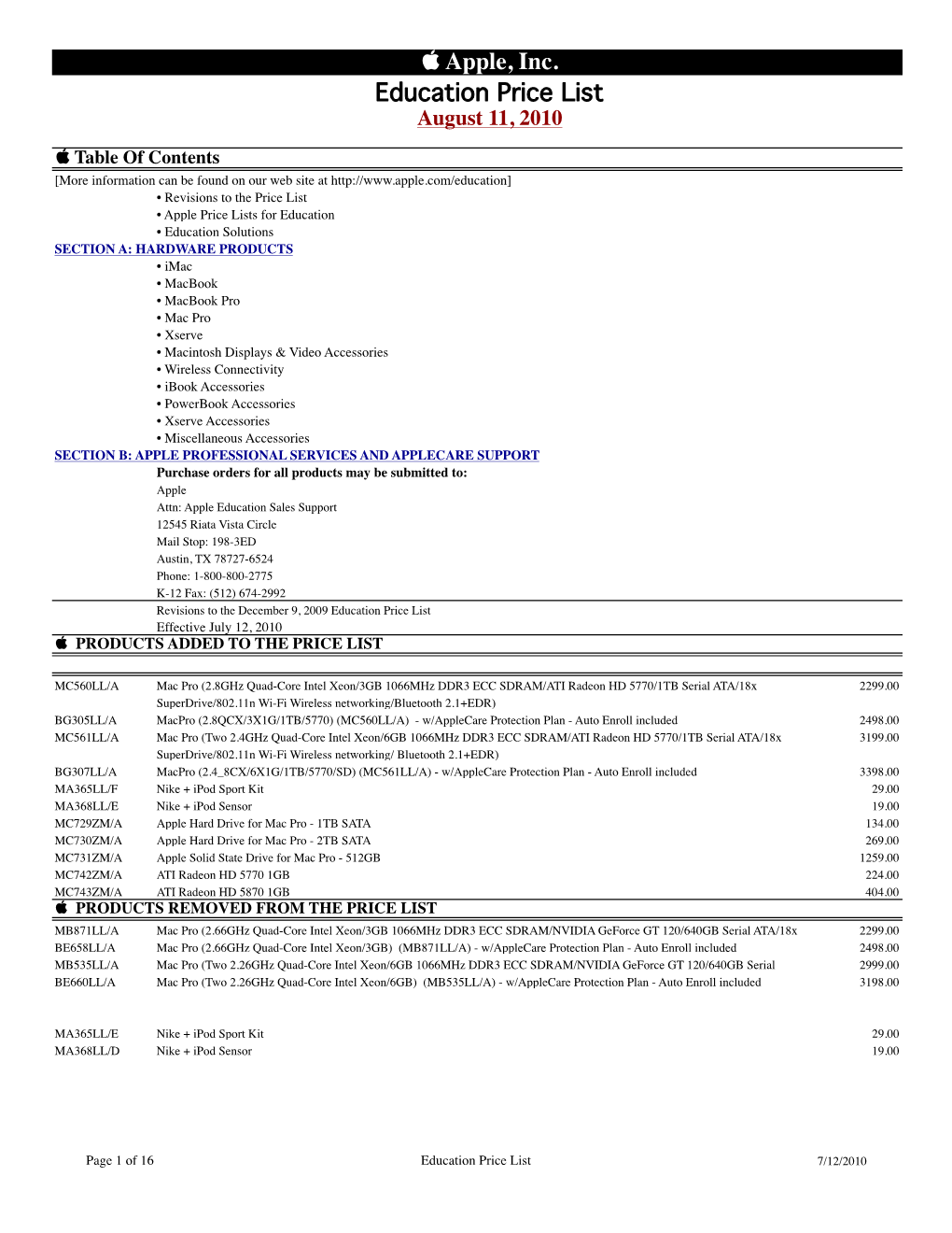 08112010 Education Price List