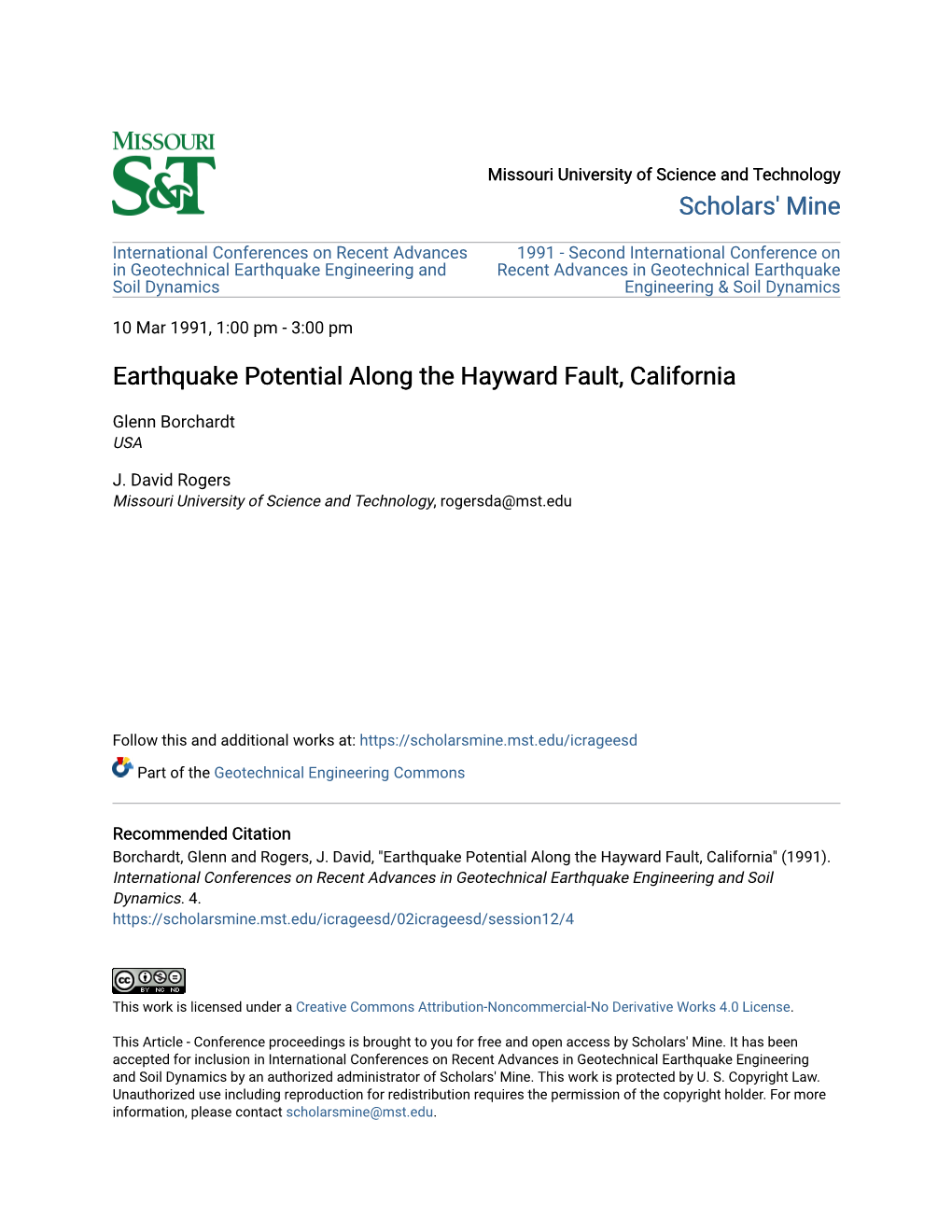 Earthquake Potential Along the Hayward Fault, California