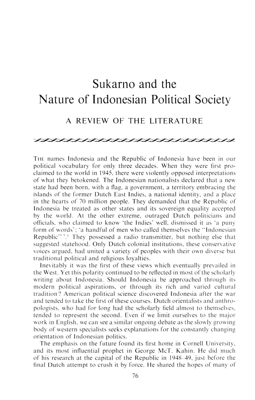 Sukarno and the Nature of Indonesian Political Society