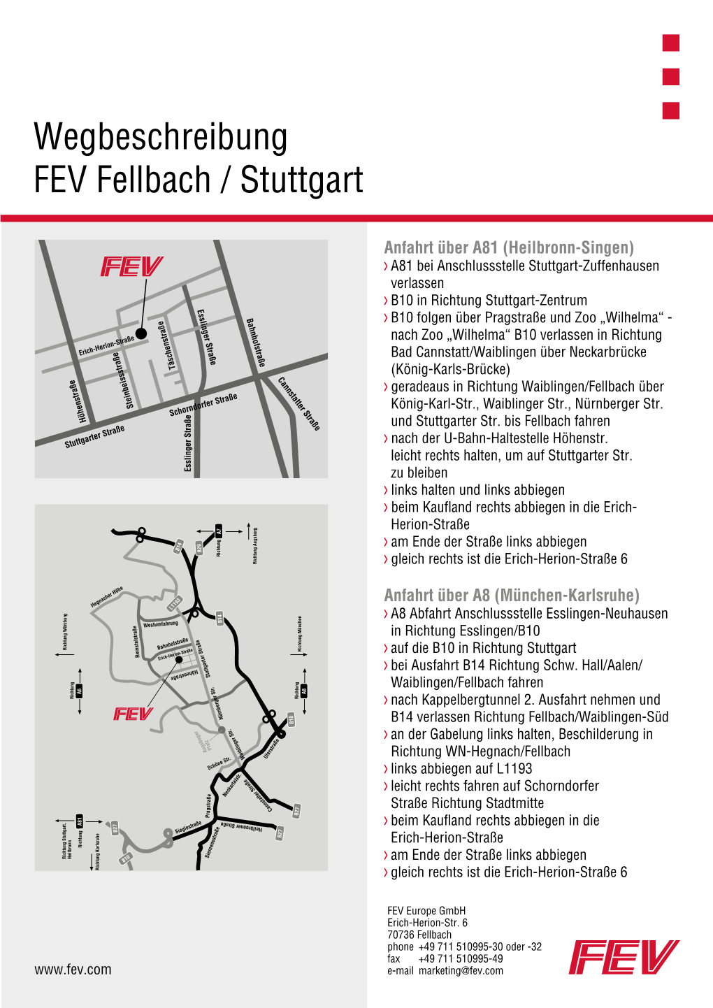 Wegbeschreibung FEV Fellbach / Stuttgart