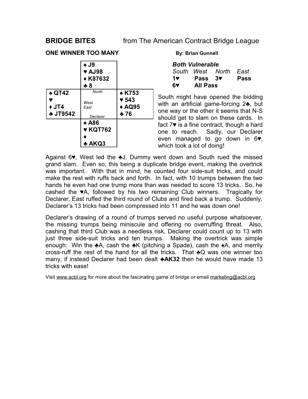 BRIDGE BITES from the American Contract Bridge League