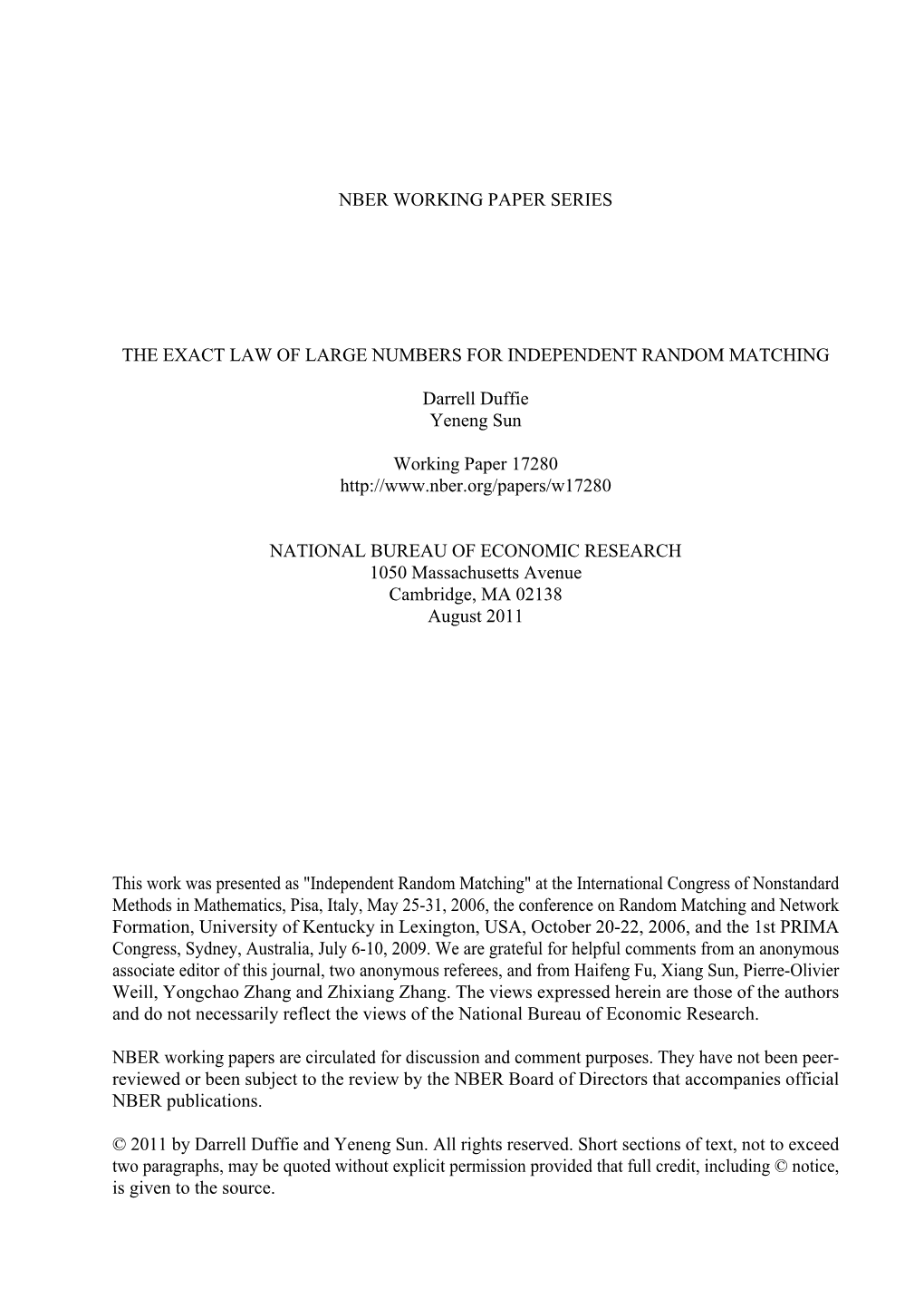 The Exact Law of Large Numbers for Independent Random Matching