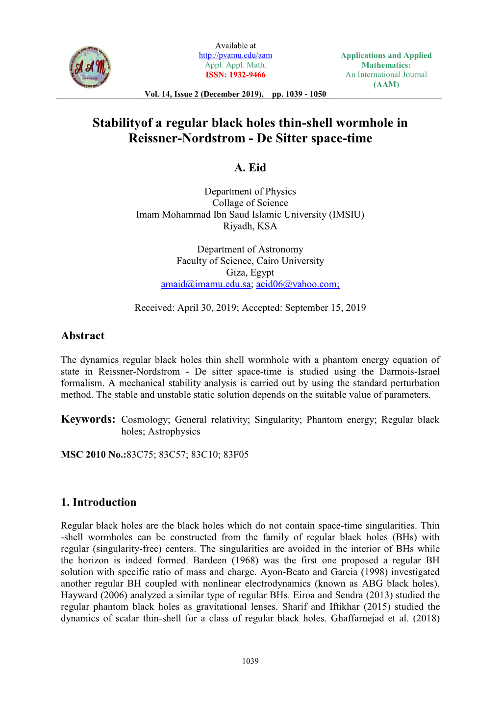 Stabilityof a Regular Black Holes Thin-Shell Wormhole in Reissner-Nordstrom - De Sitter Space-Time