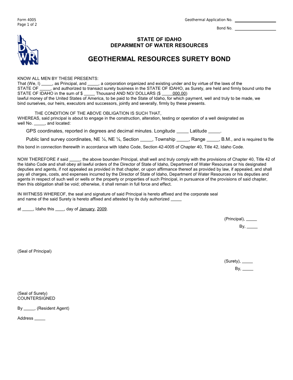 Geothermal Resources Surety Bond