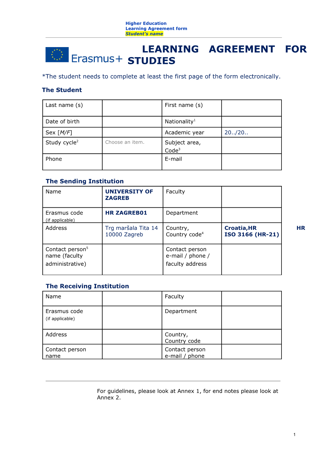 Learning Agreement for Studies s10