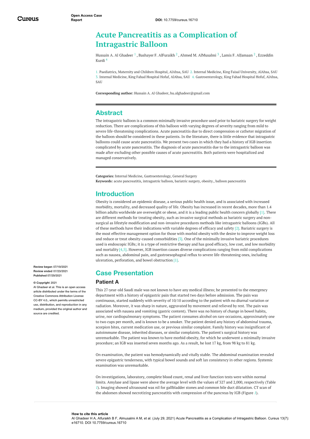 Acute Pancreatitis As a Complication of Intragastric Balloon