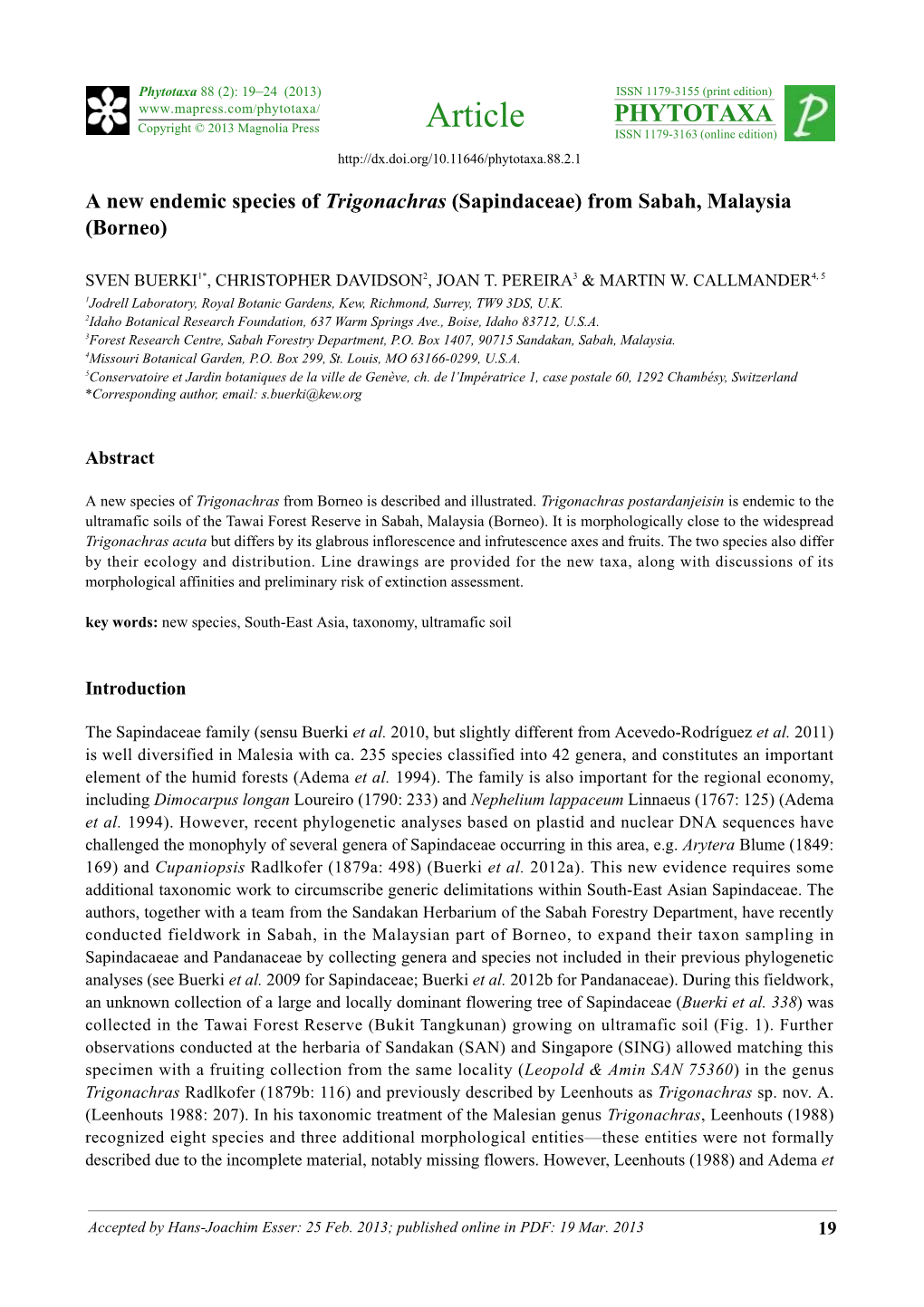 A New Endemic Species of Trigonachras (Sapindaceae) from Sabah, Malaysia (Borneo)