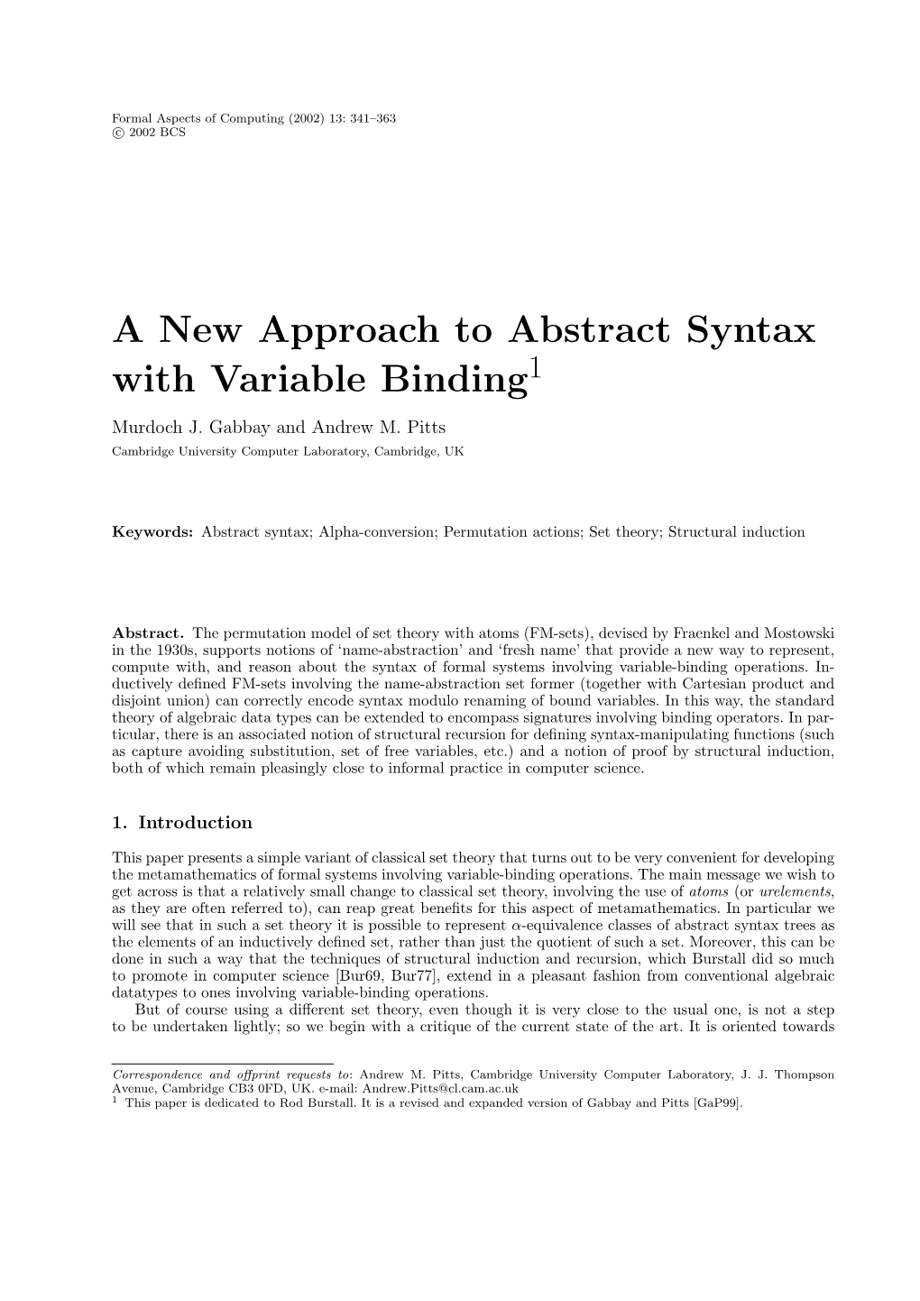 A New Approach to Abstract Syntax with Variable Binding1