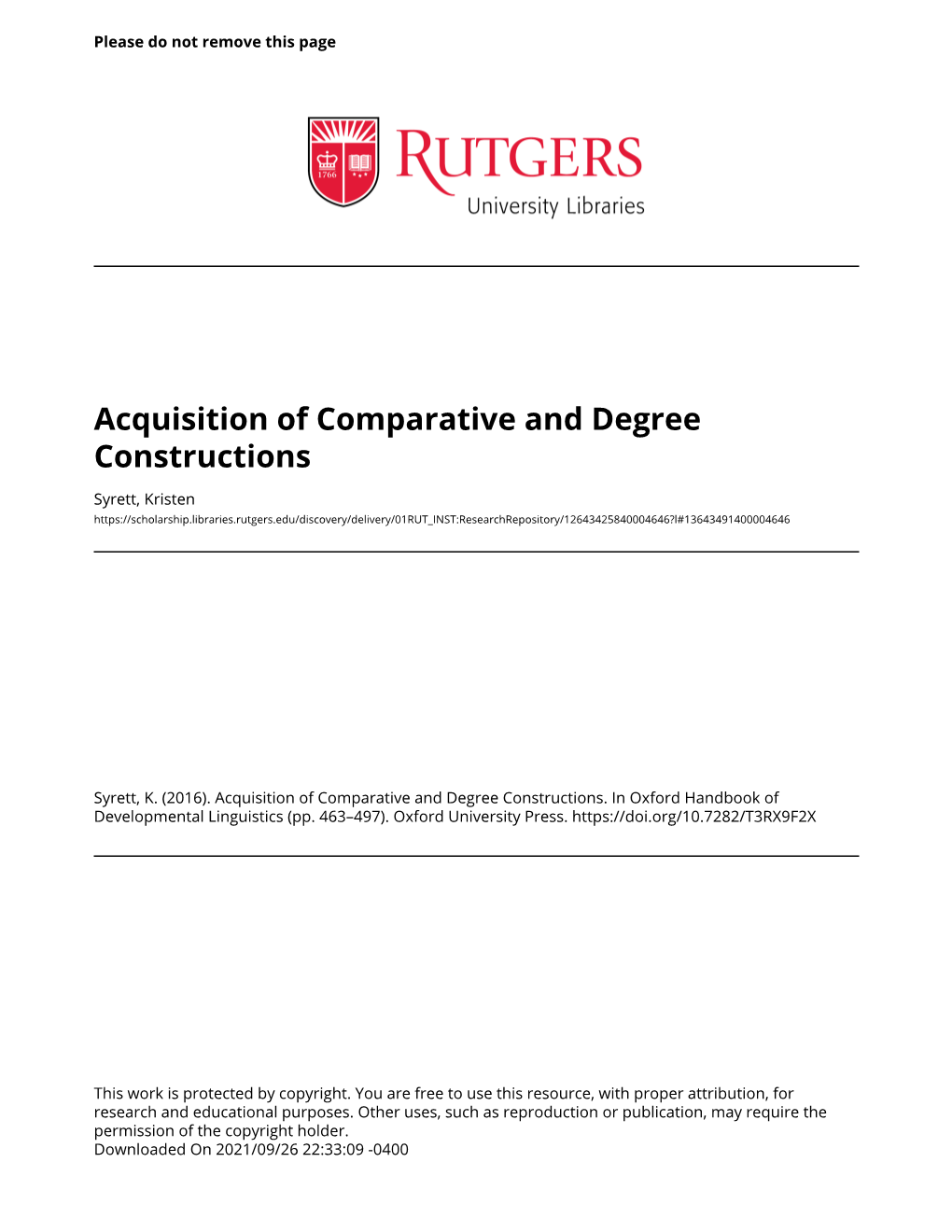 Acquisition of Comparative and Degree Constructions