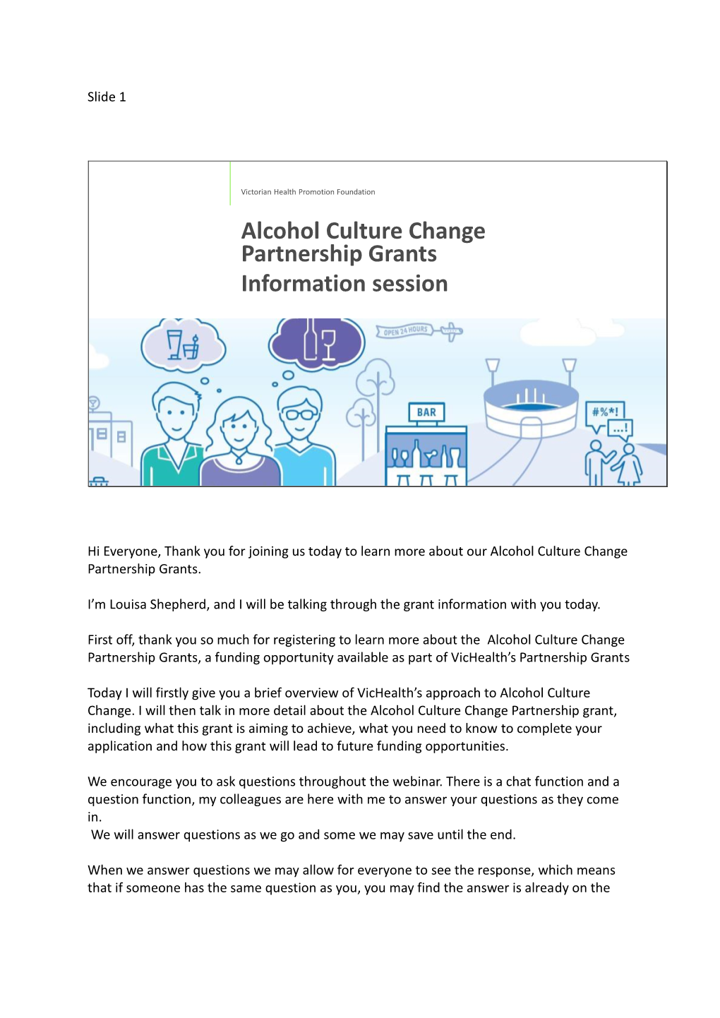 Alcohol Culture Change Partnership Grants Information Session