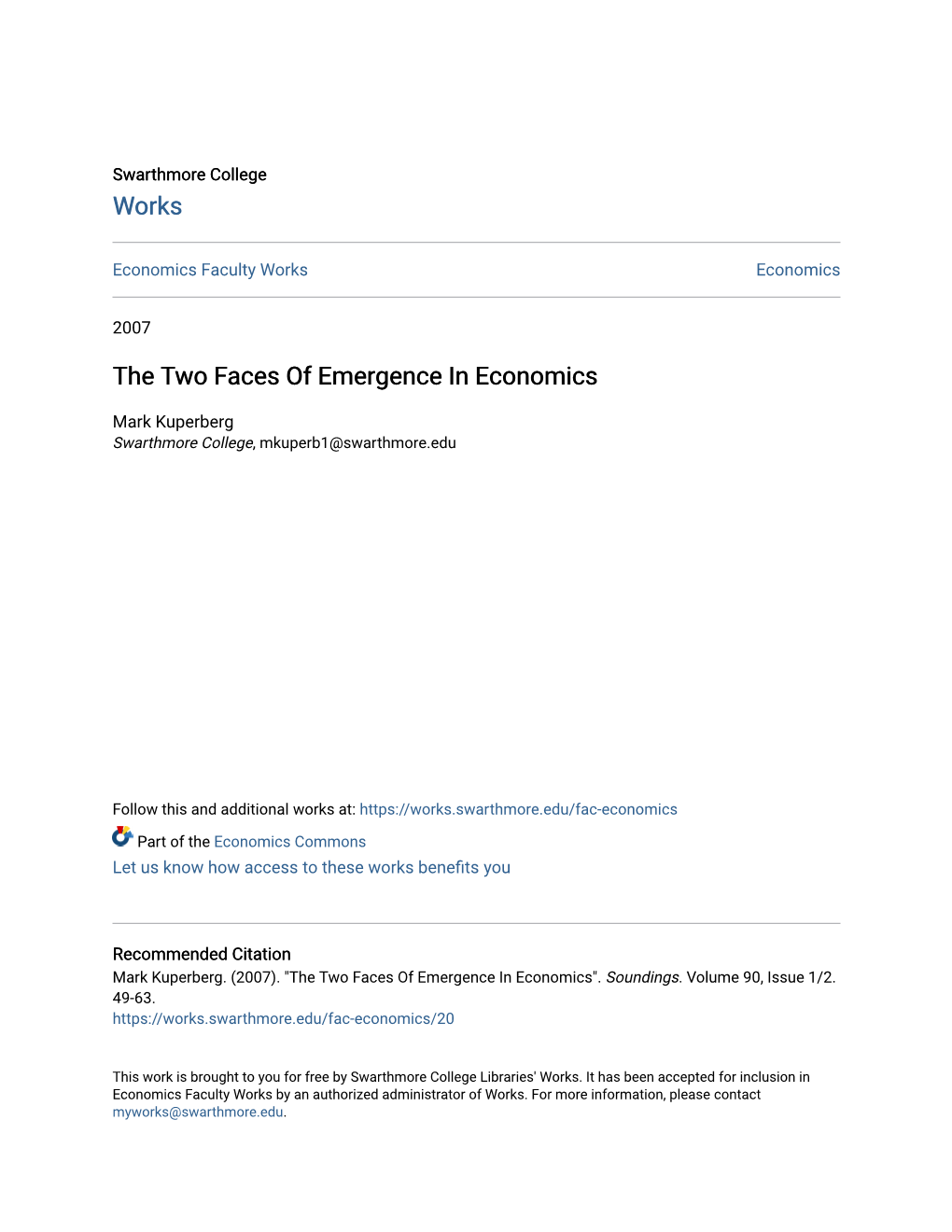 The Two Faces of Emergence in Economics