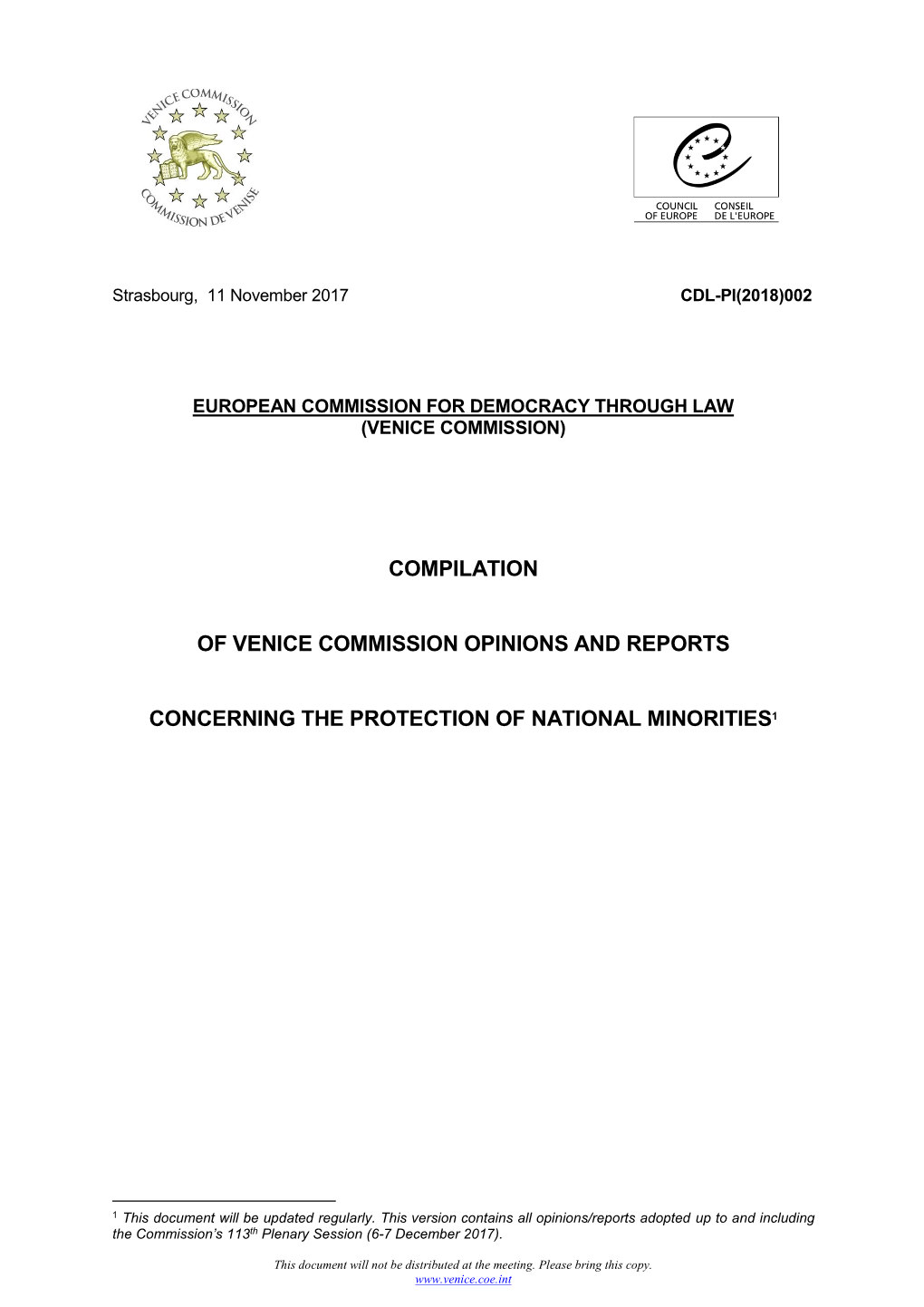 Compilation of Venice Commission Opinions and Reports Concerning