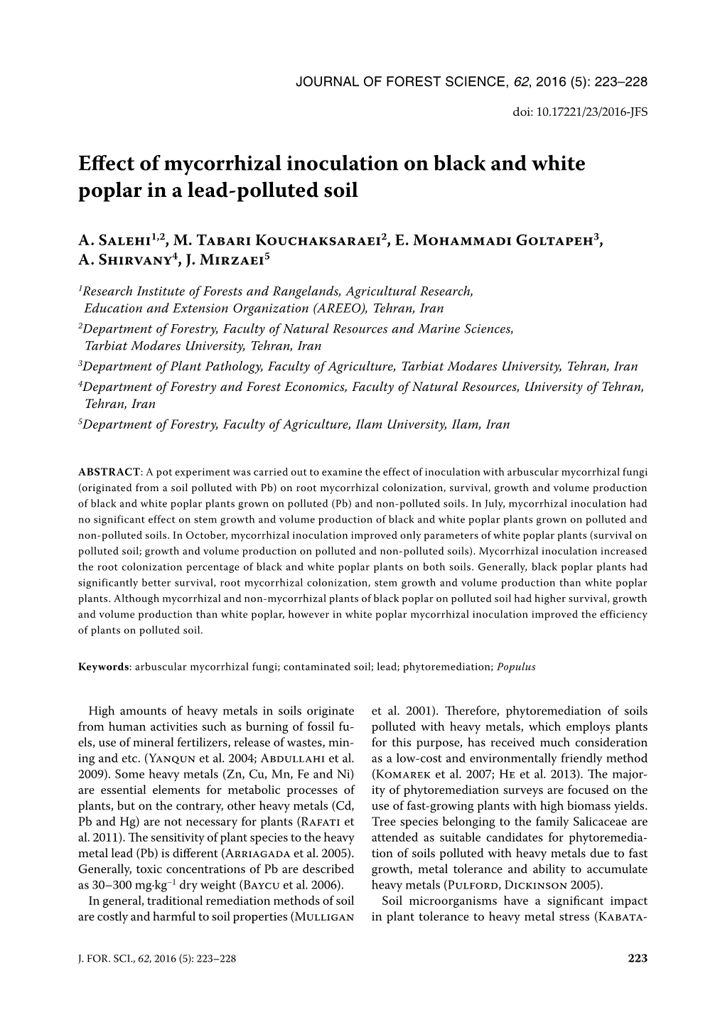 Effect of Mycorrhizal Inoculation on Black and White Poplar in a Lead-Polluted Soil