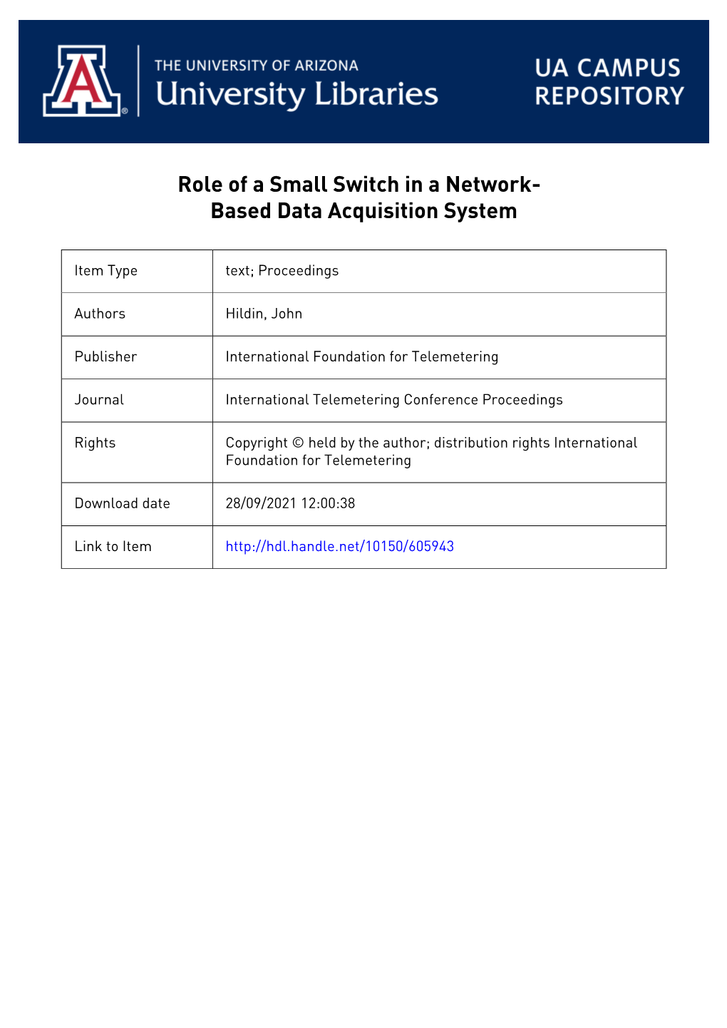 Role of a Small Switch in a Network-Based Data Acquisition System