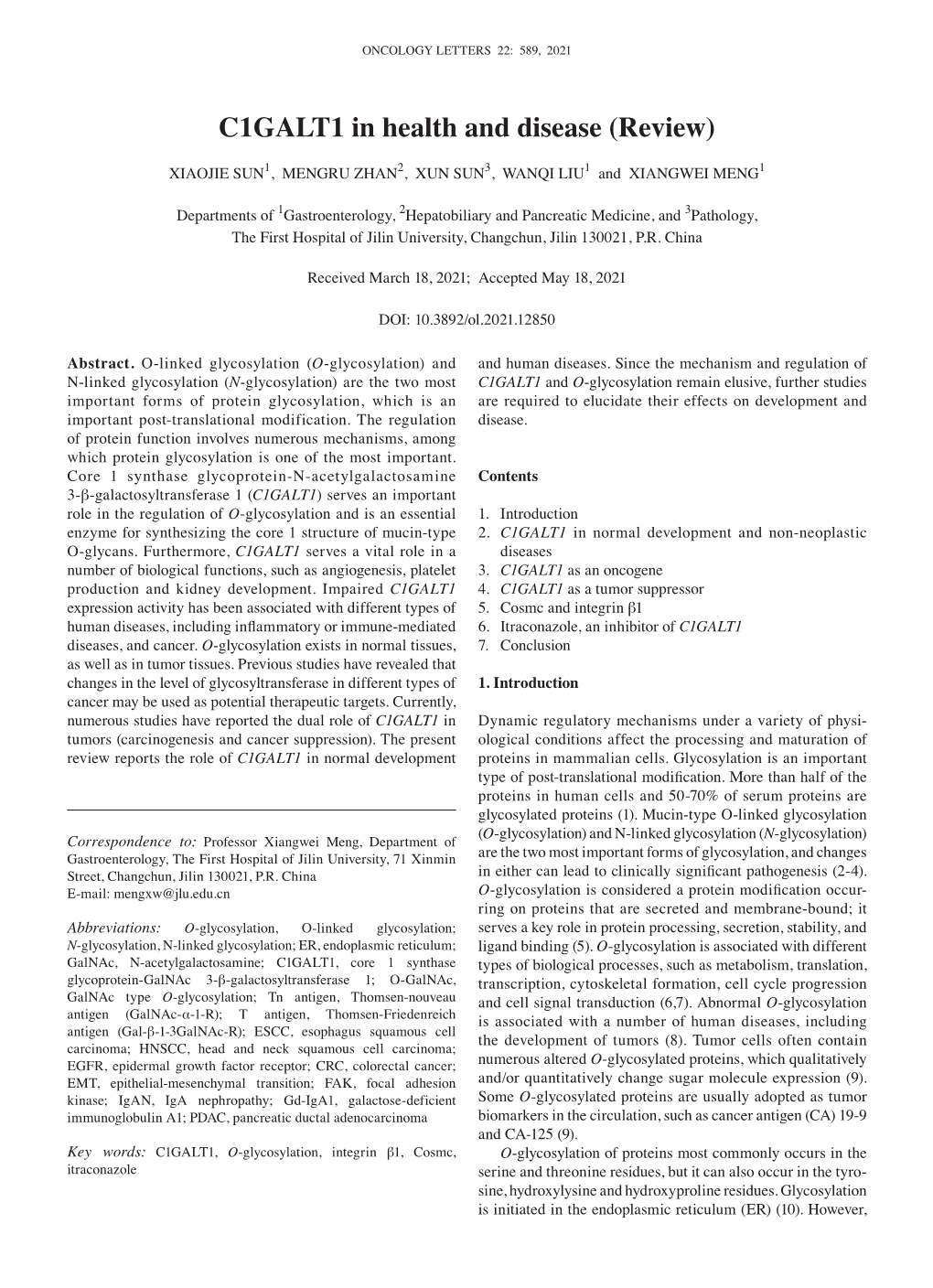 C1GALT1 in Health and Disease (Review)