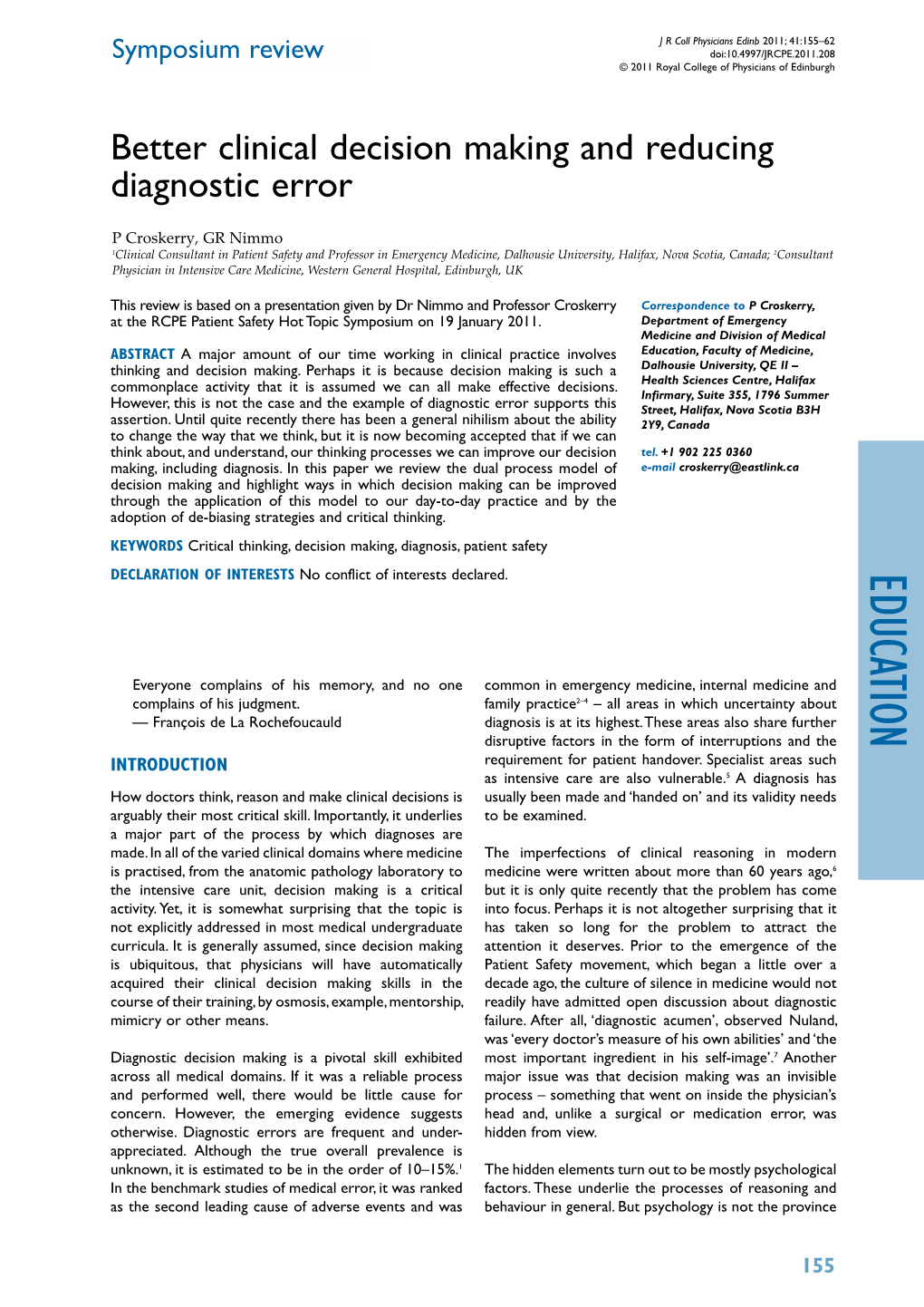 Education, Faculty of Medicine, Thinking and Decision Making