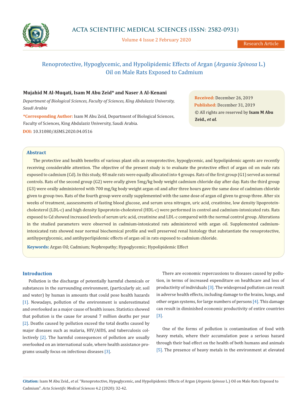 Renoprotective, Hypoglycemic, and Hypolipidemic Effects of Argan (Argania Spinosa L.) Oil on Male Rats Exposed to Cadmium