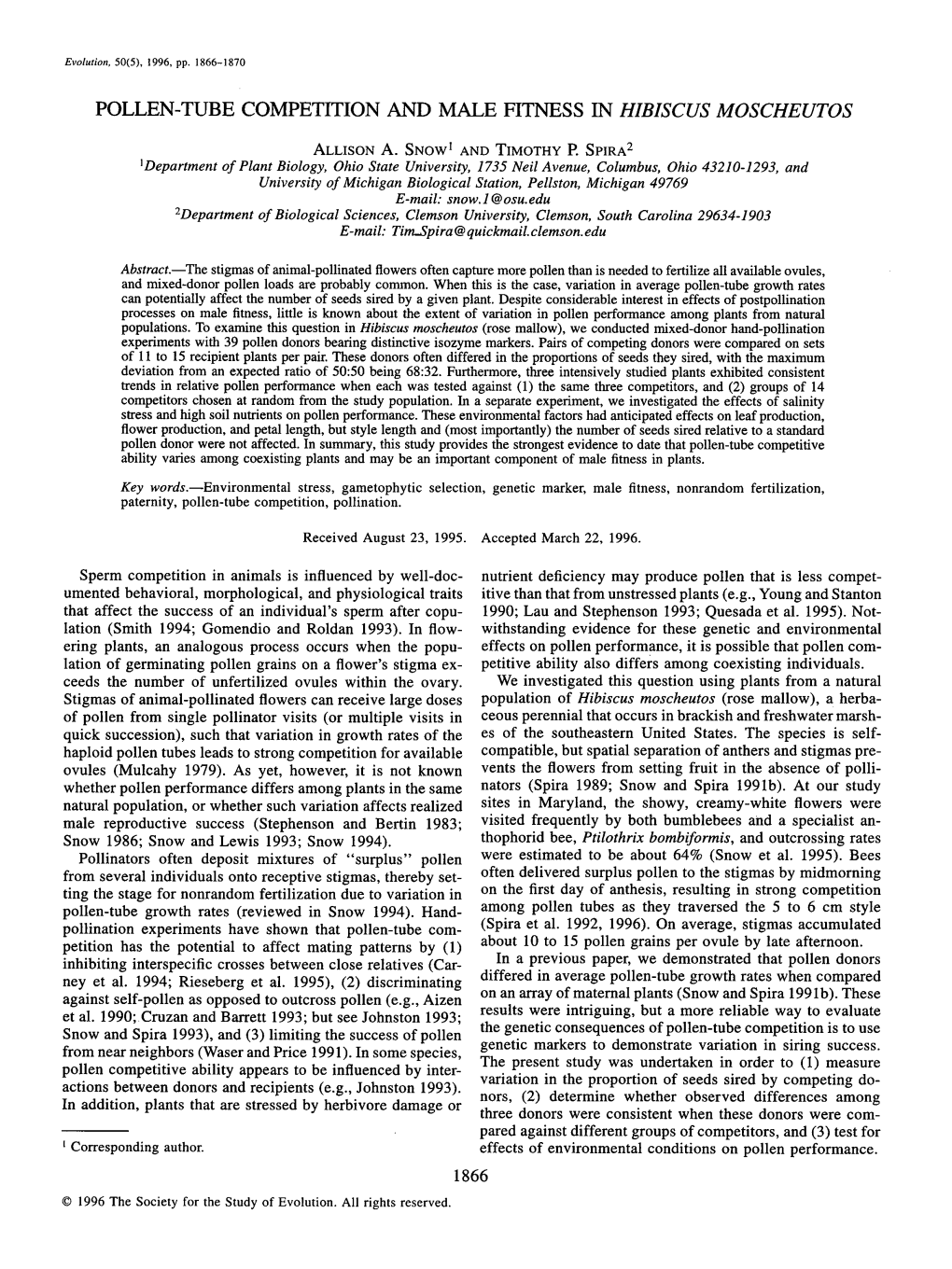 POLLEN-TUBE COMPETITION and MALE FITNESS in <I>