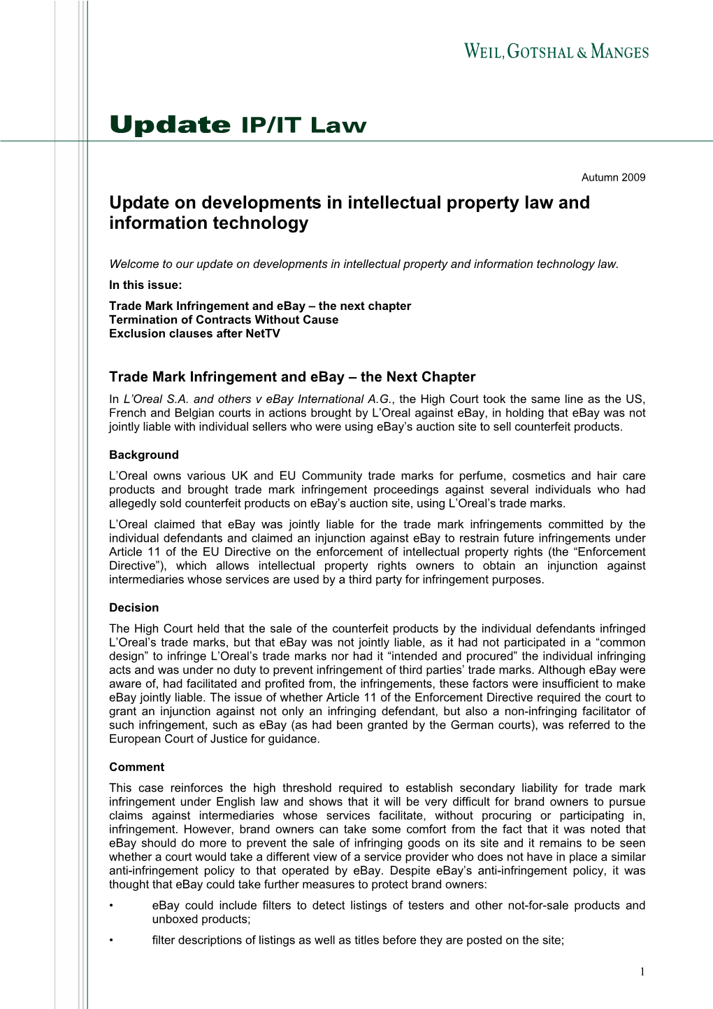 Update IP/IT Law