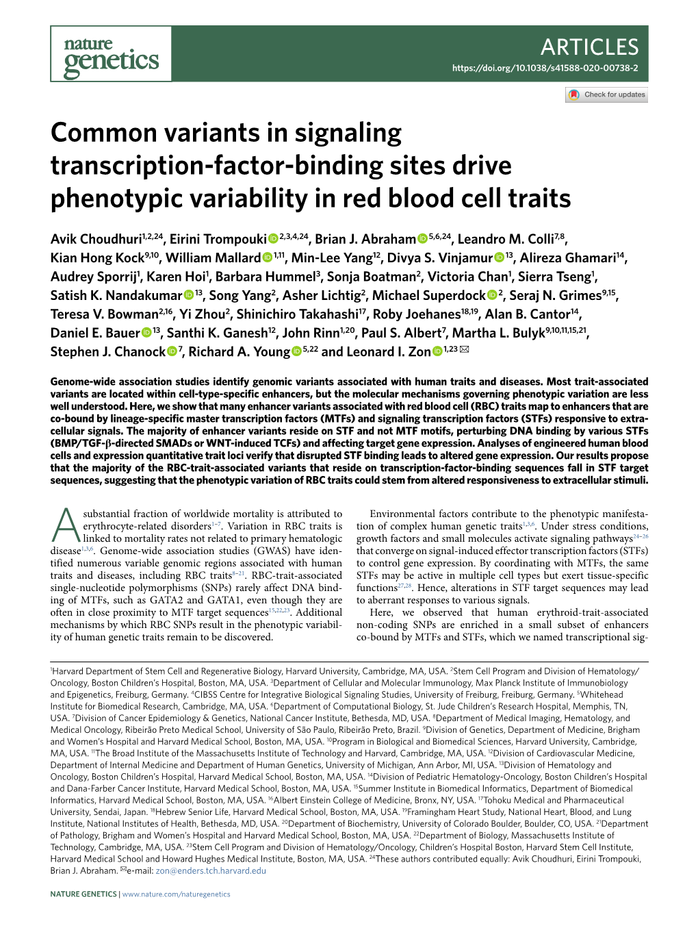 Common Variants in Signaling Transcription-Factor-Binding Sites Drive Phenotypic Variability in Red Blood Cell Traits
