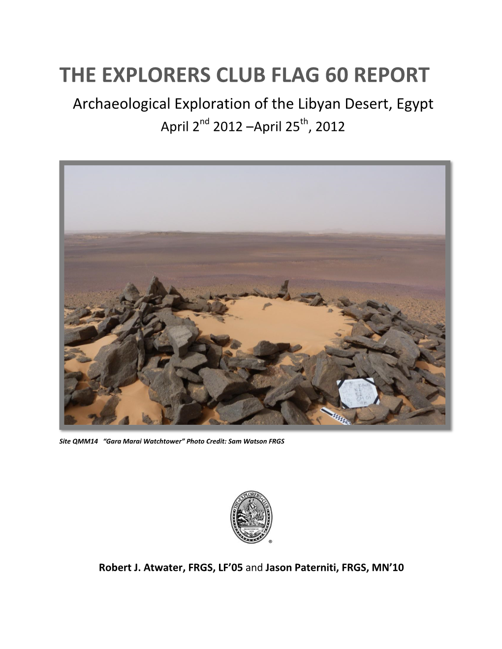 Flag 60 Report Libyan Desert Expedition April 25, 2012