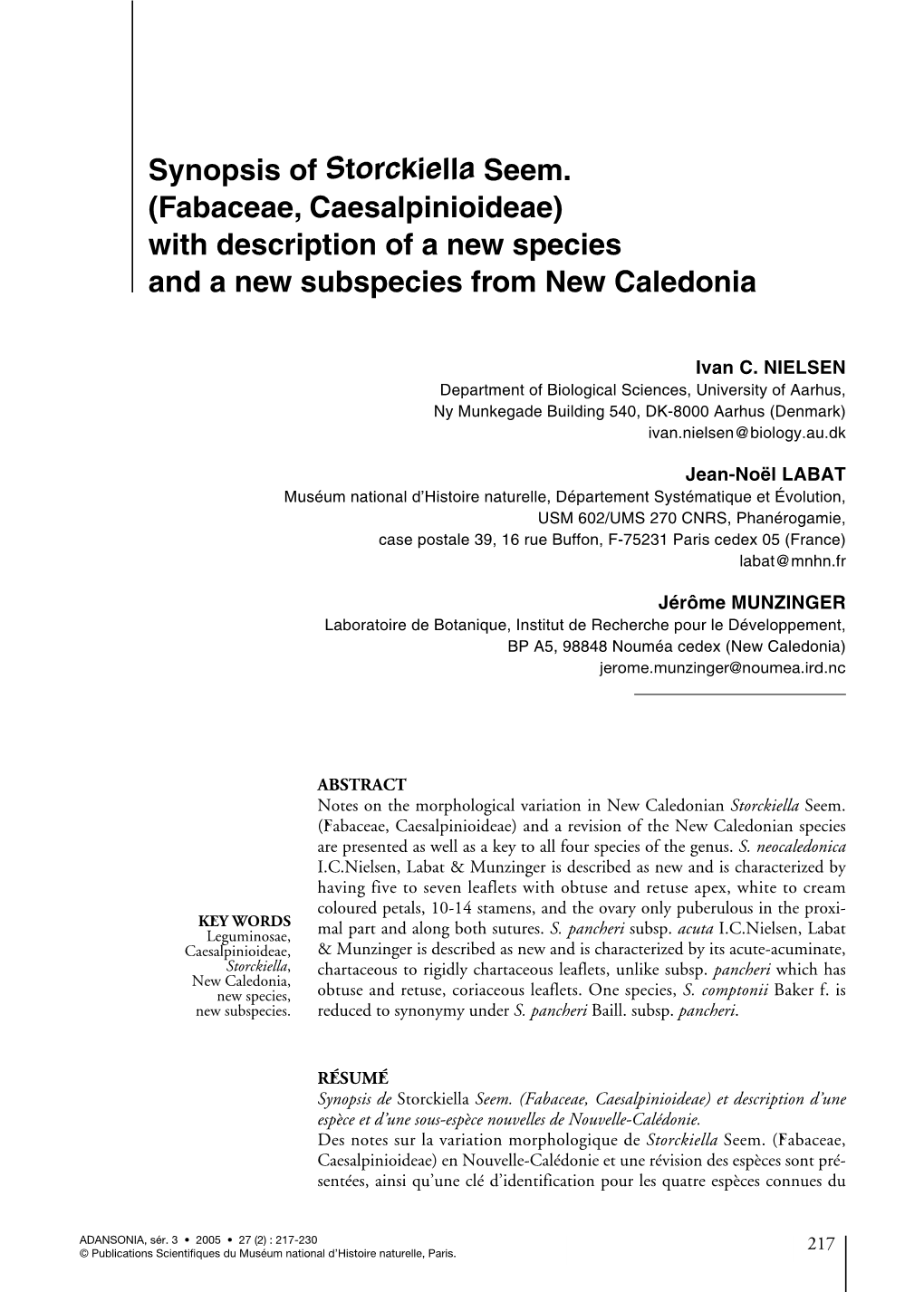 Synopsis of Storckiella Seem. (Fabaceae, Caesalpinioideae) With