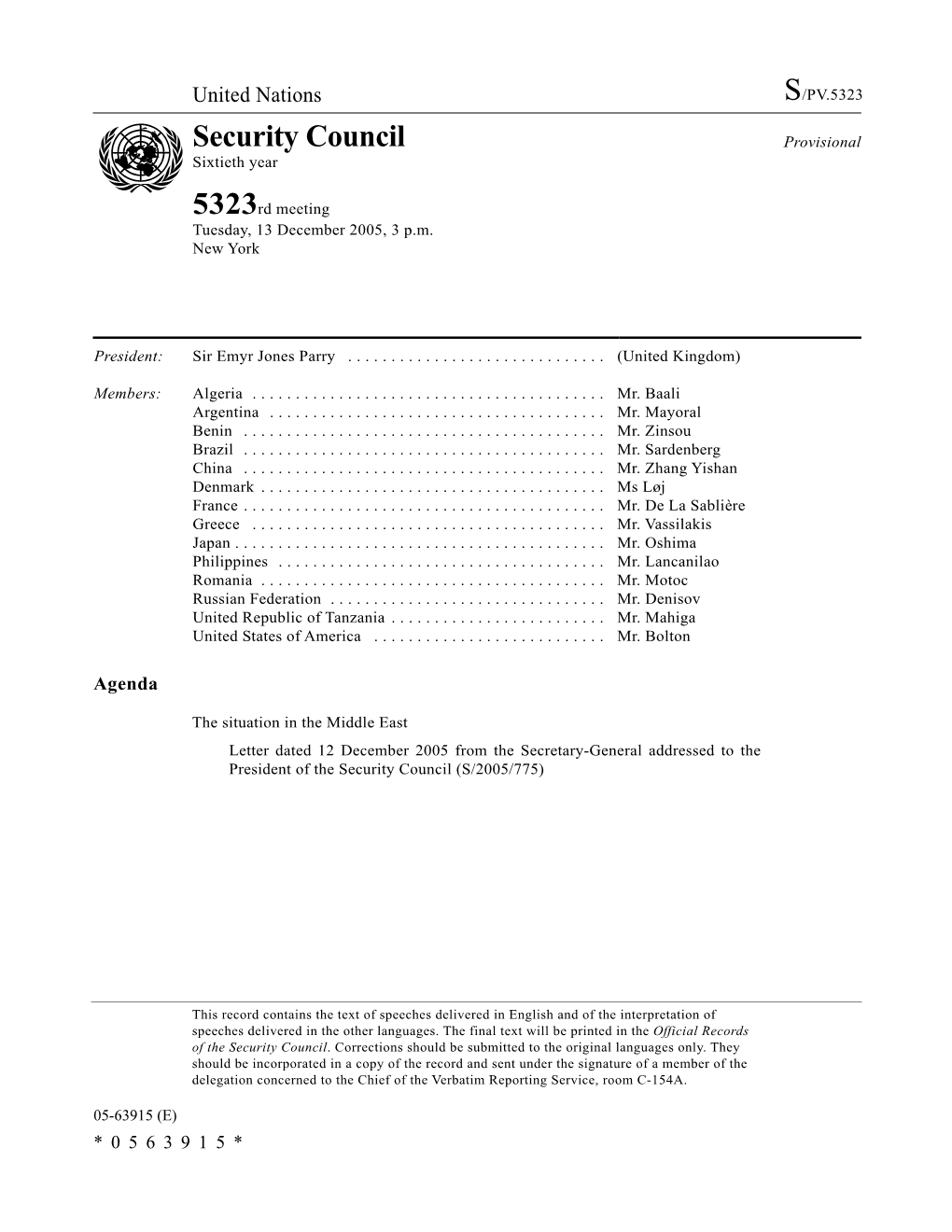 Security Council Provisional Sixtieth Year