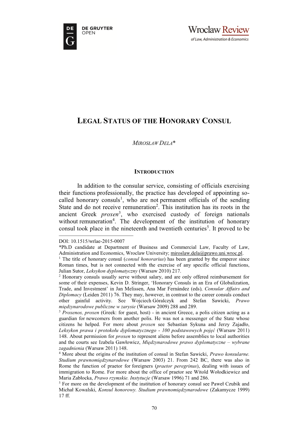 Legal Status of the Honorary Consul