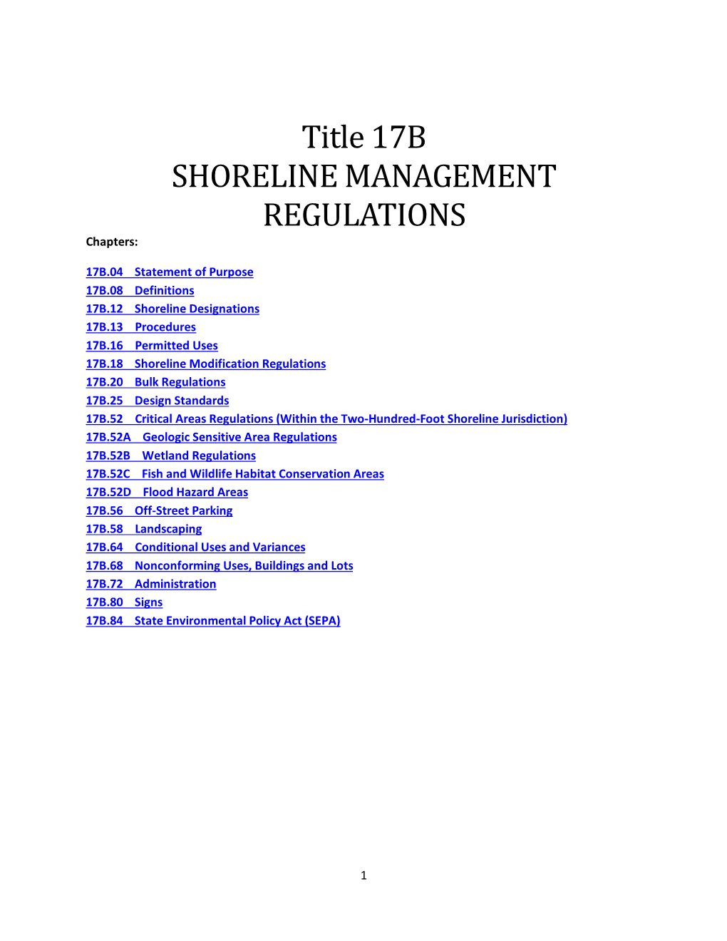 Title 17B SHORELINE MANAGEMENT REGULATIONS Chapters