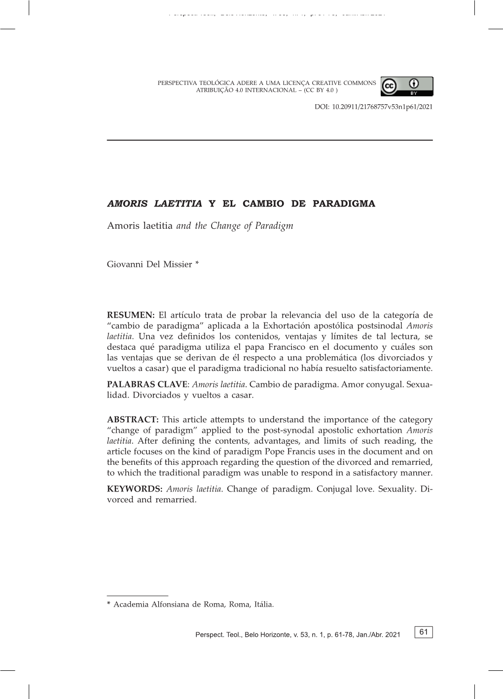 Amoris Laetitia and the Change of Paradigm