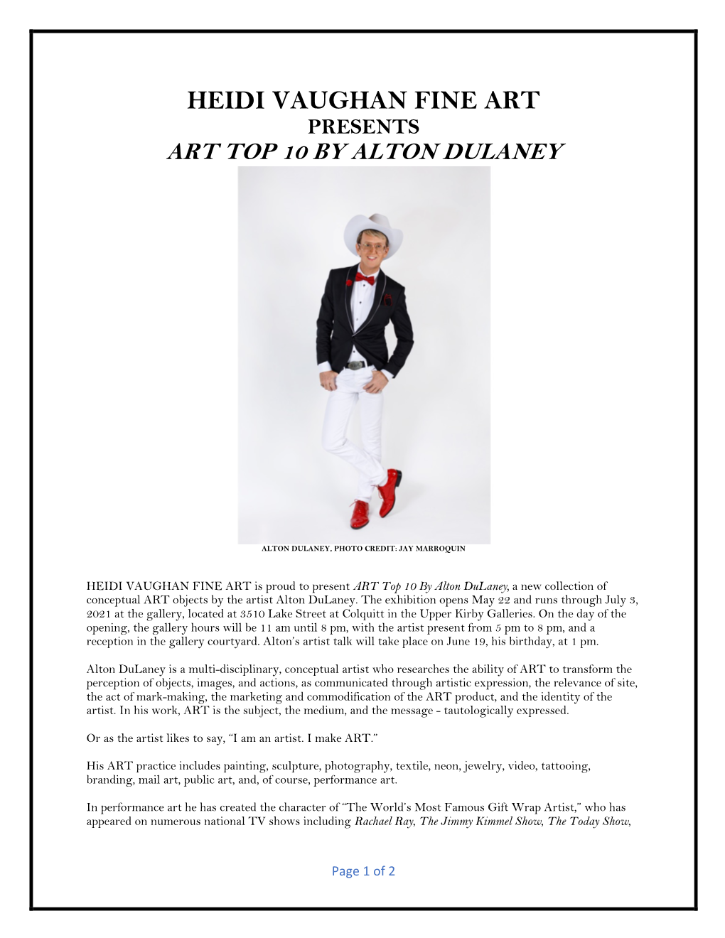 Heidi Vaughan Fine Art Presents Art Top 10 by Alton Dulaney