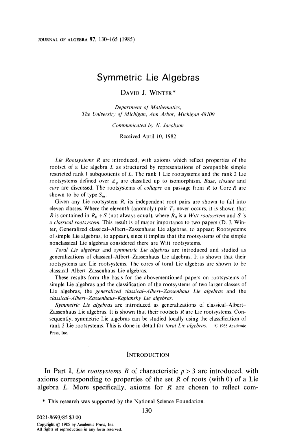 Symmetric Lie Algebras