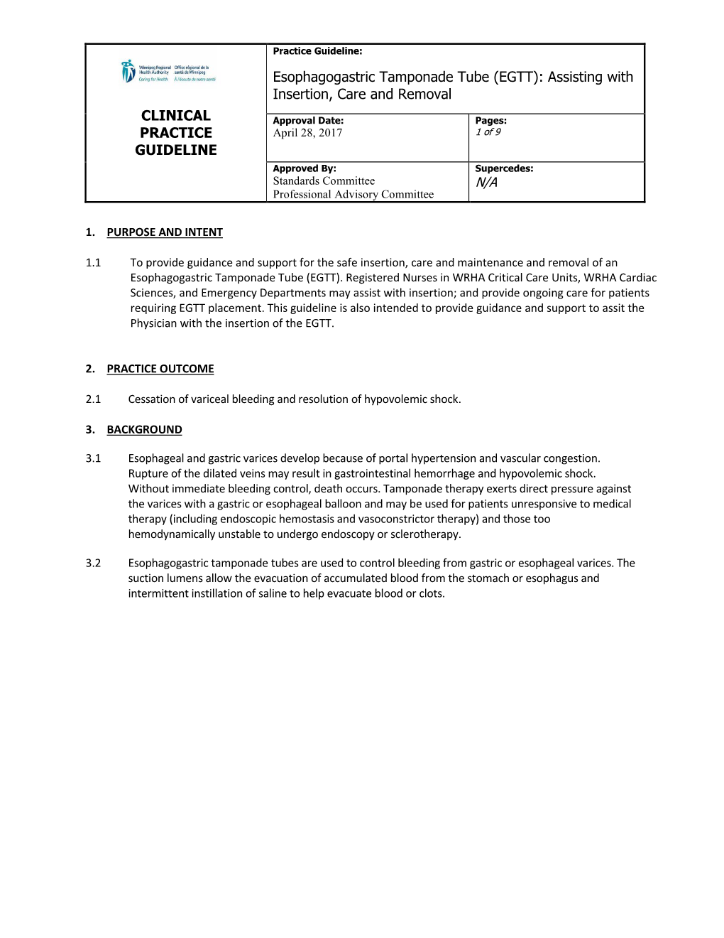 Esophagogastric Tamponade Tube Practice Guideline