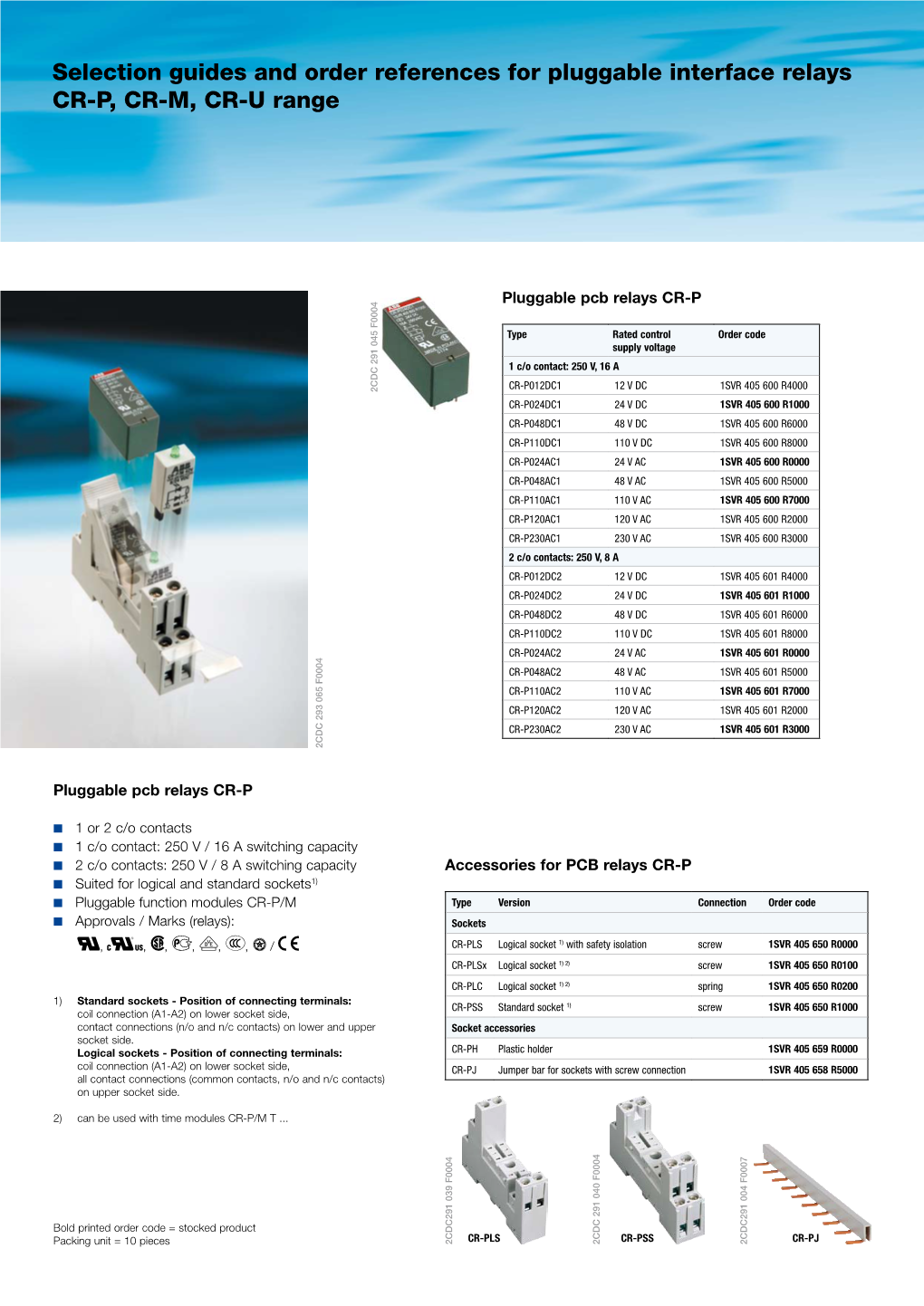 Selection Guides and Order References for Pluggable Interface Relays CR-P