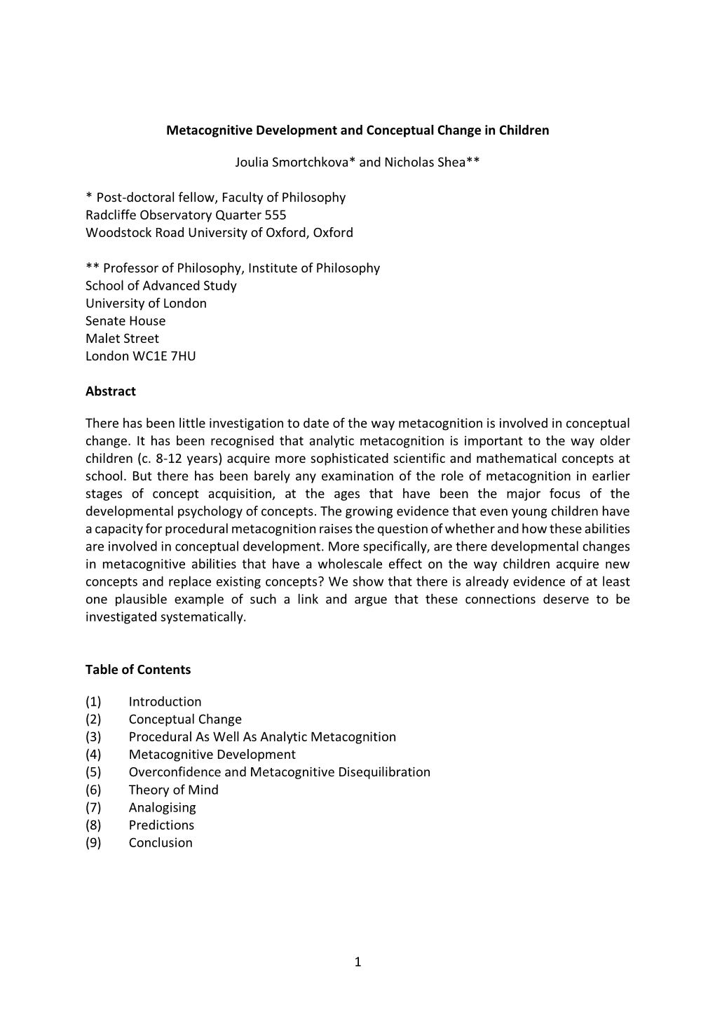 Metacognitive Development and Conceptual Change in Children