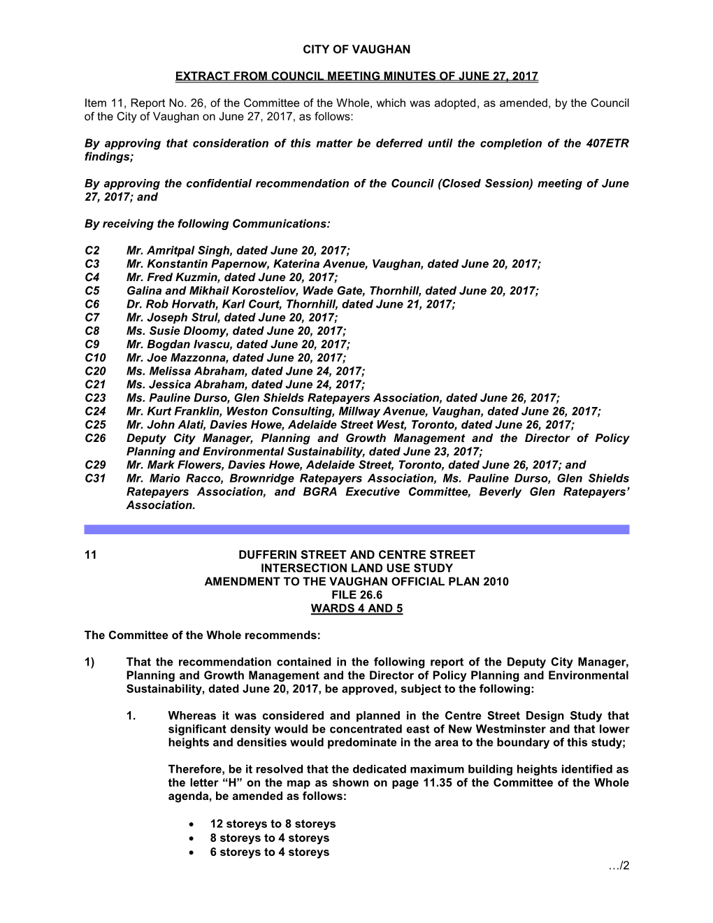 Extract of Council Meeting