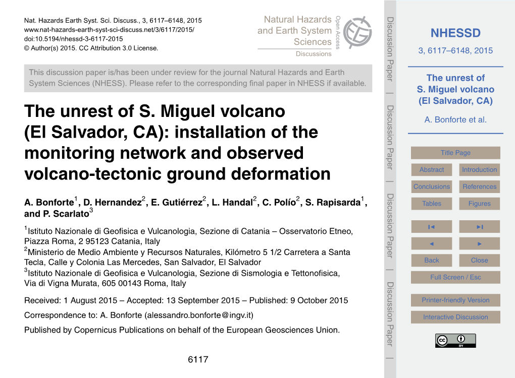 The Unrest of S. Miguel Volcano (El Salvador, CA) 5 New GPS Network Design and Installation A