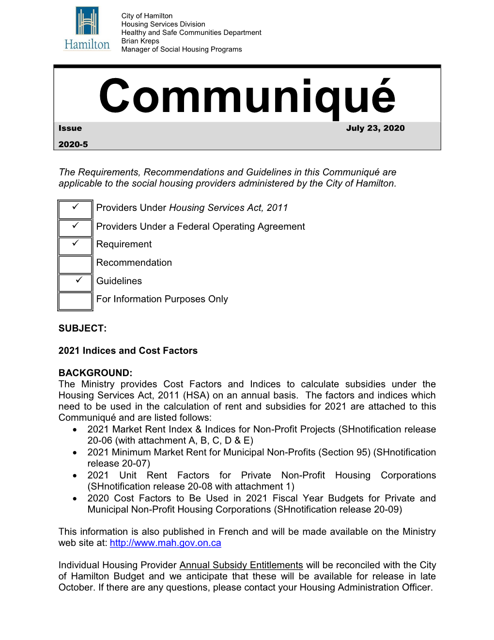 Communiqué Issue July 23, 2020