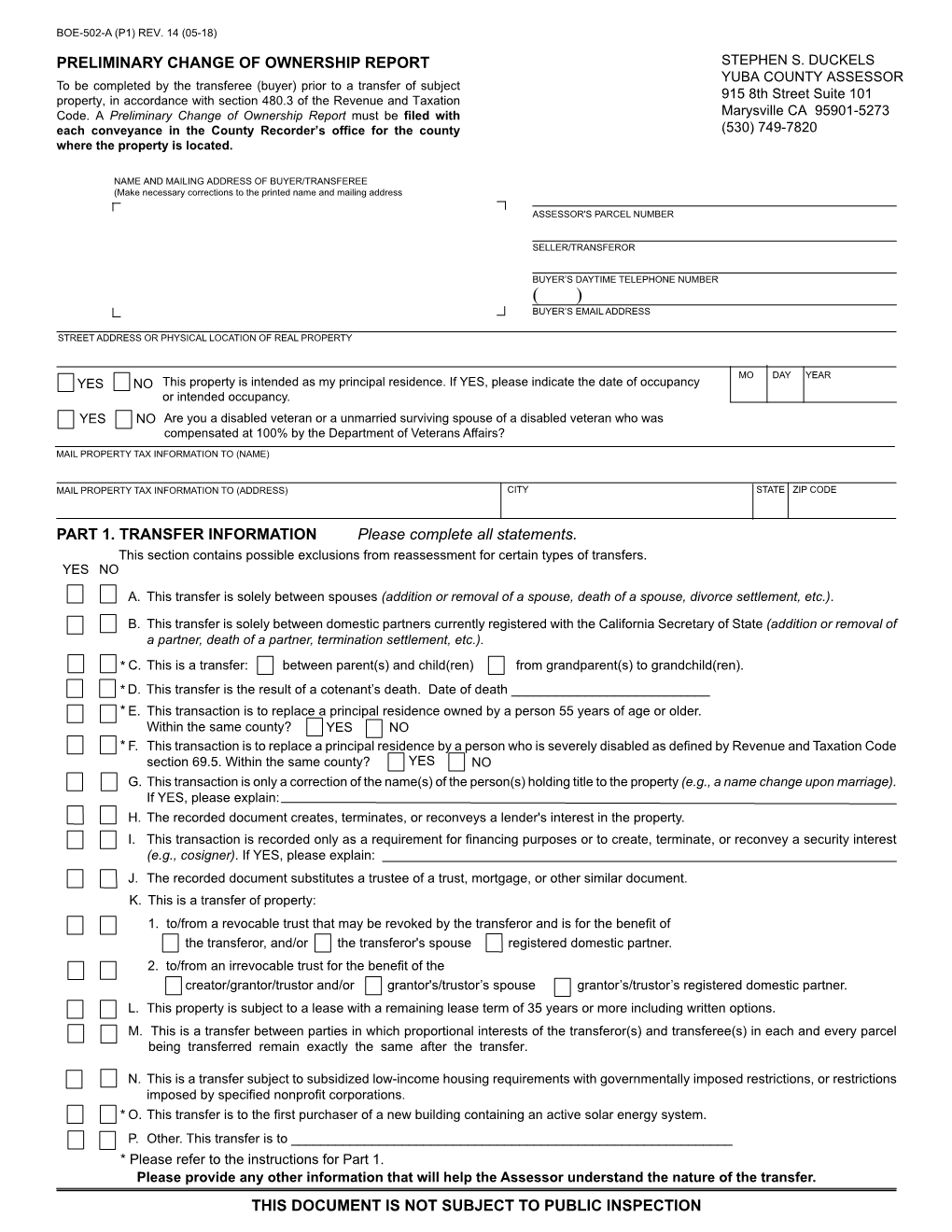 Preliminary Change of Ownership Report Stephen S