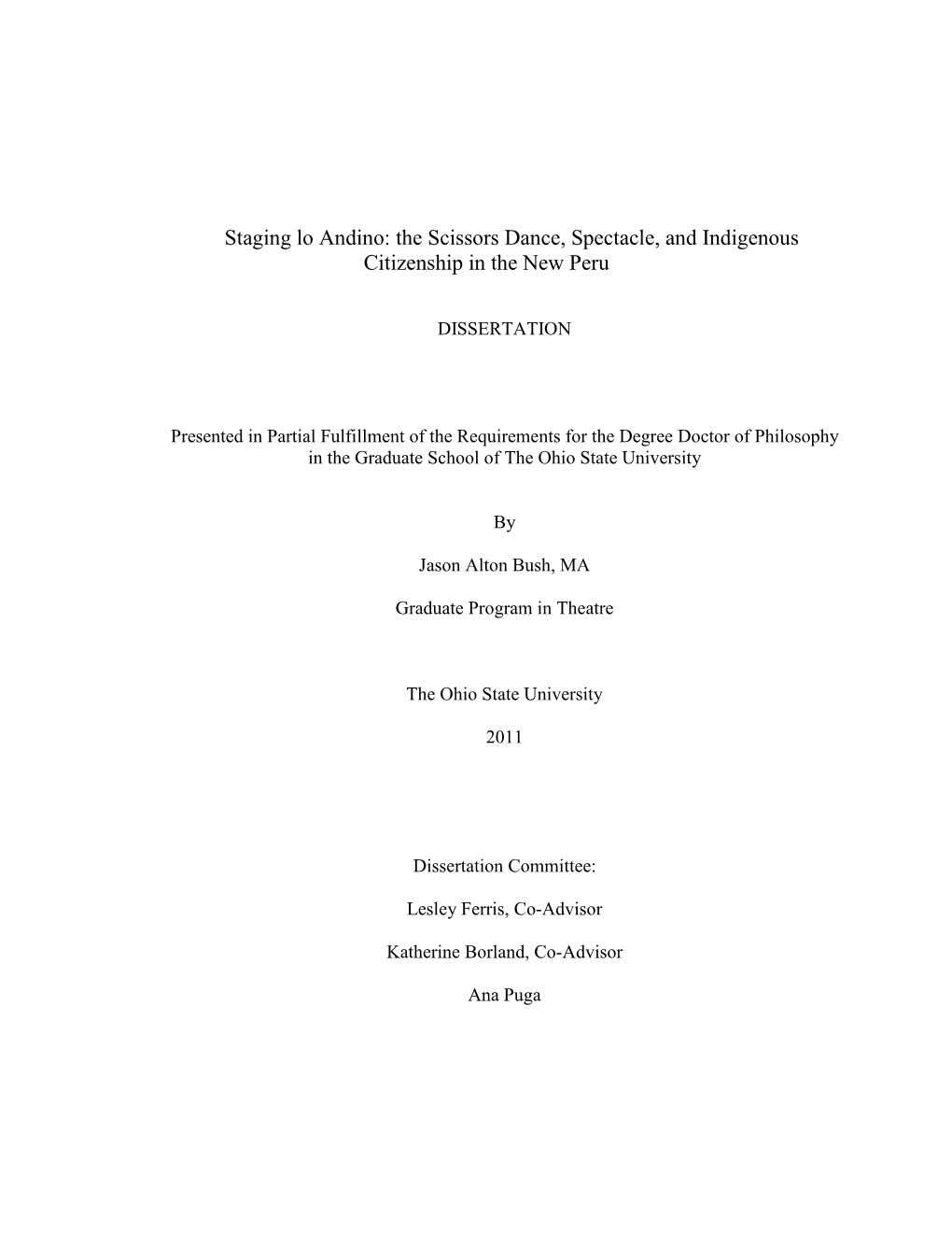 Staging Lo Andino: the Scissors Dance, Spectacle, and Indigenous Citizenship in the New Peru