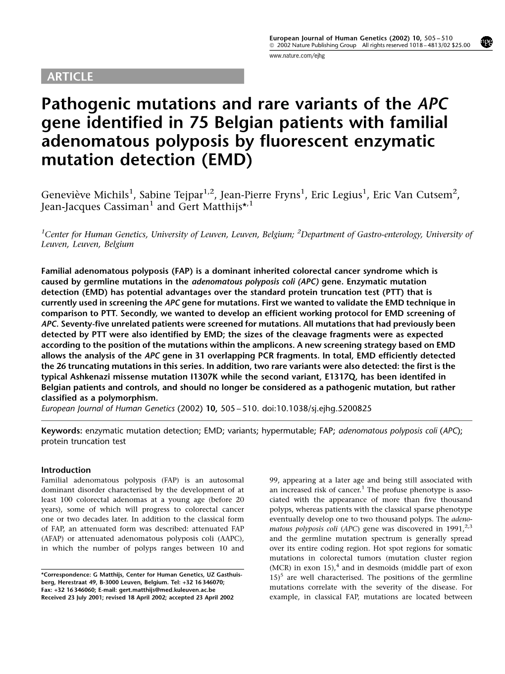 Pathogenic Mutations and Rare Variants of the APC Gene Identified