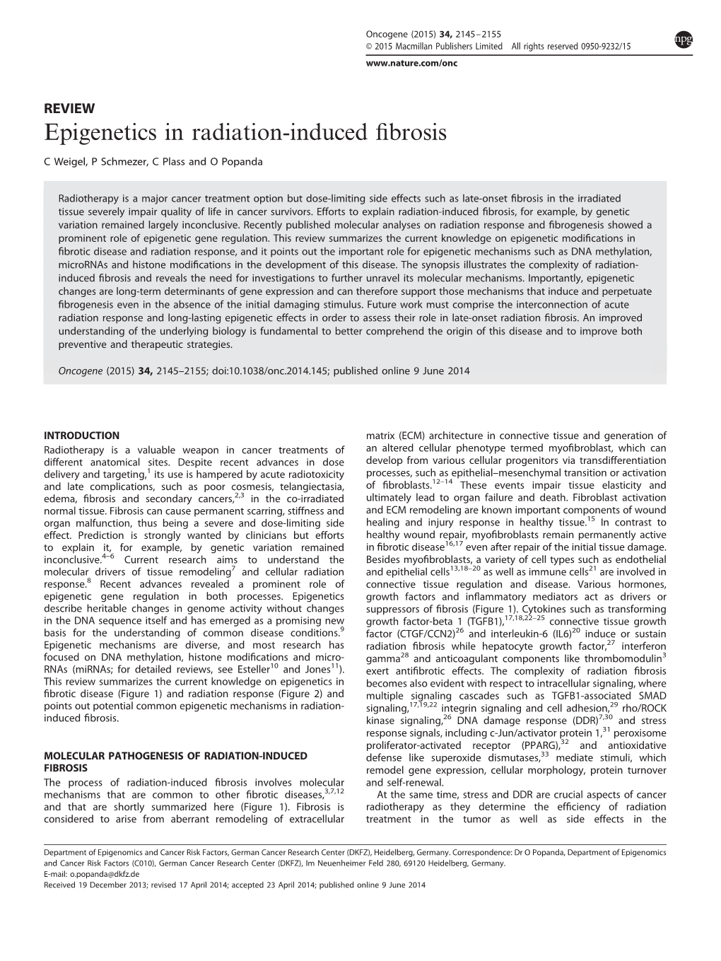 Epigenetics in Radiation-Induced Fibrosis