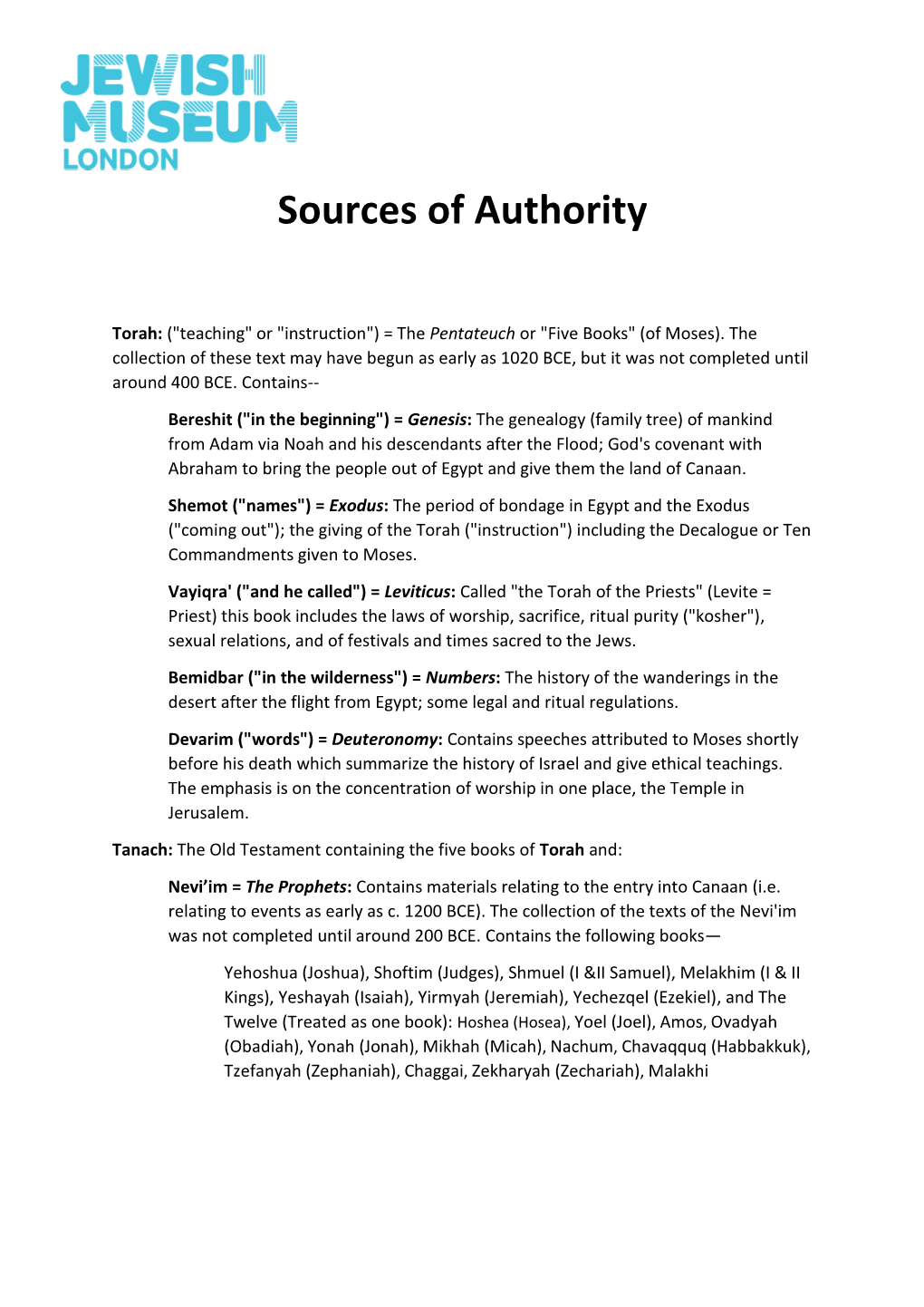 Sources of Authority