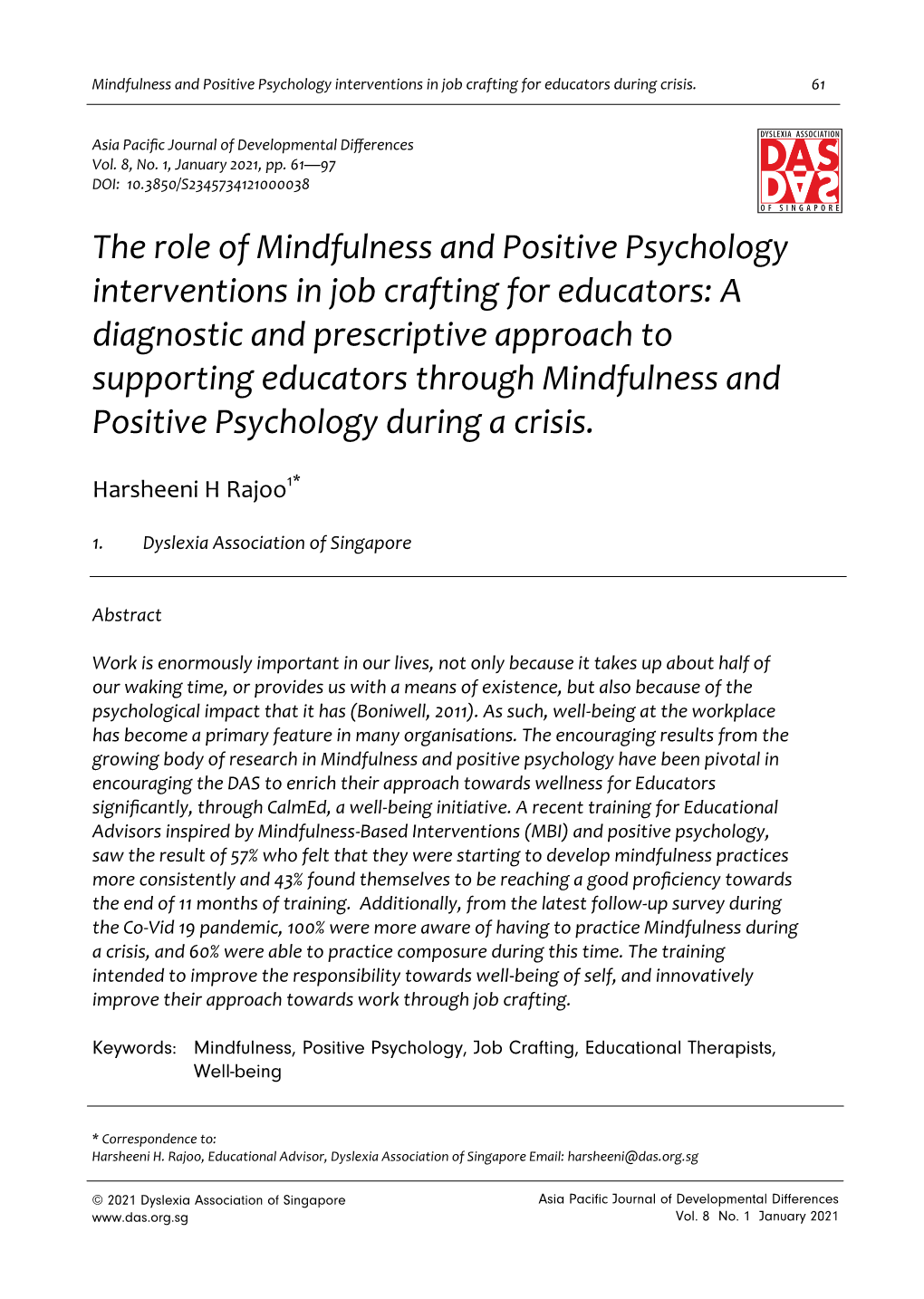 The Role of Mindfulness and Positive Psychology Interventions in Job