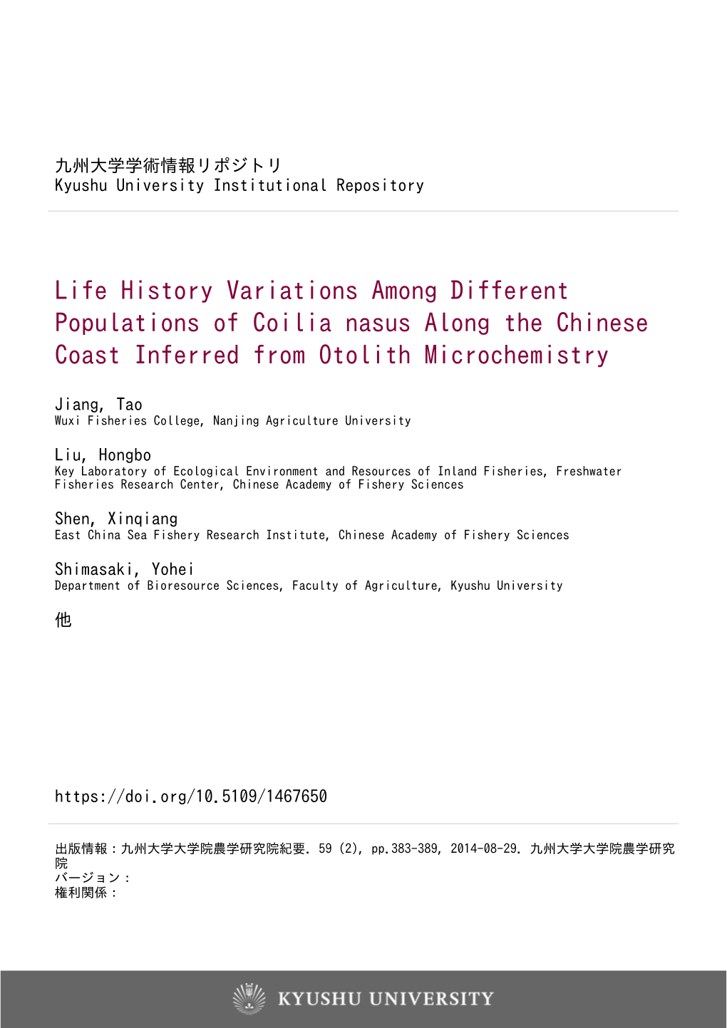 Life History Variations Among Different Populations of Coilia Nasus Along the Chinese Coast Inferred from Otolith Microchemistry