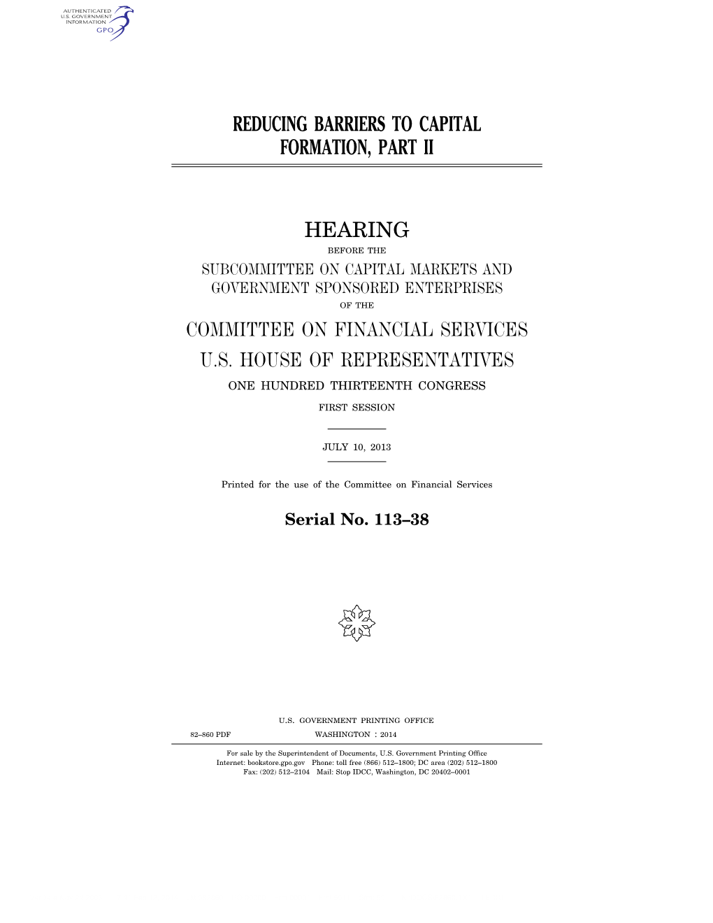 Reducing Barriers to Capital Formation, Part Ii