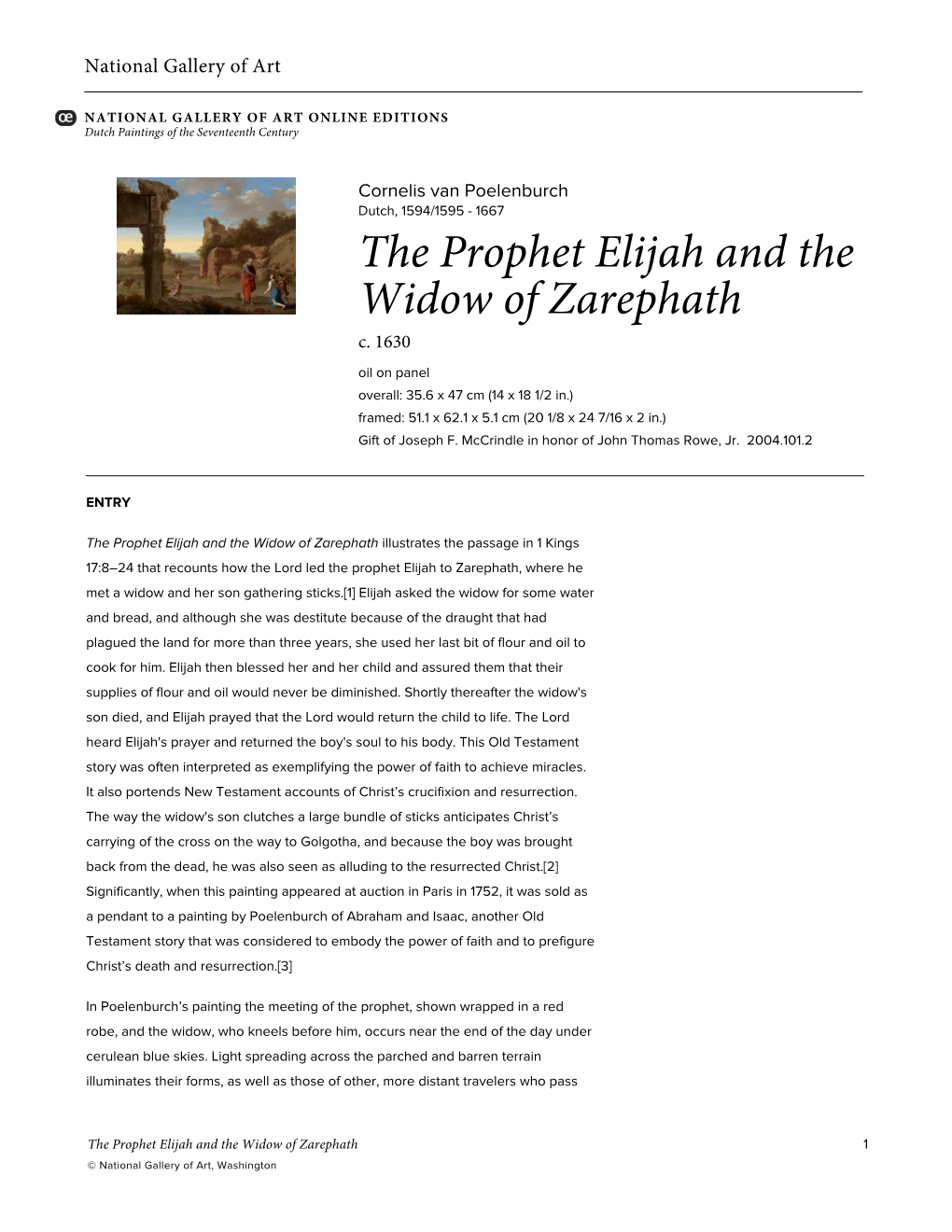 The Prophet Elijah and the Widow of Zarephath C